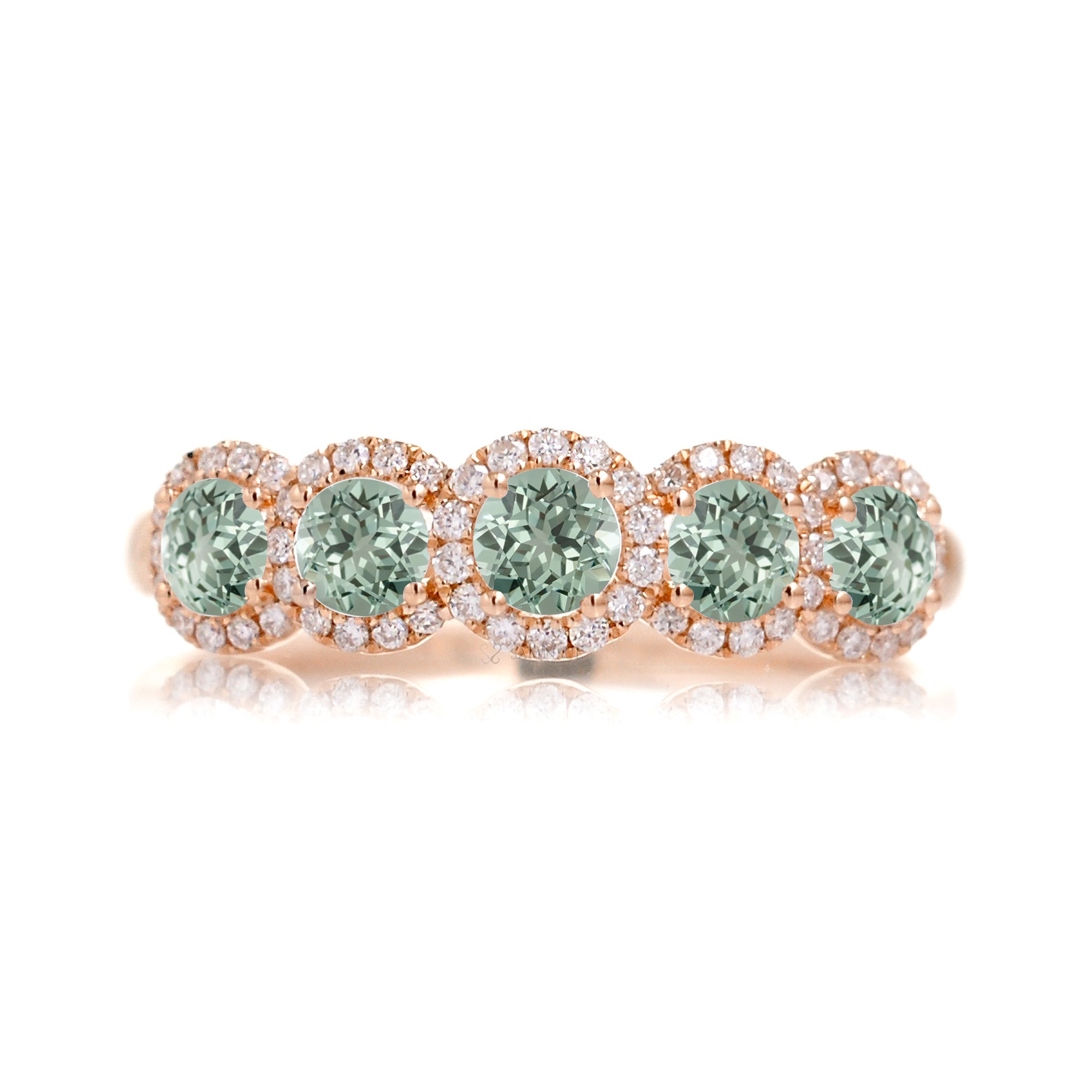 The Olivia Green Sapphire & Diamond Halo Band