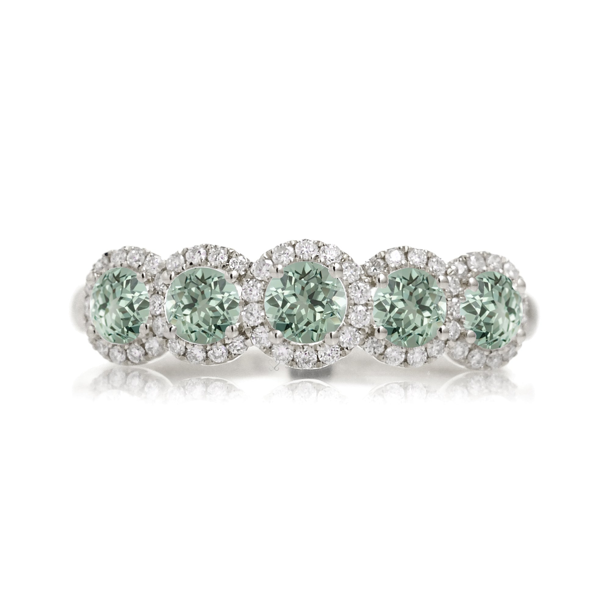 The Olivia Green Sapphire & Diamond Halo Band