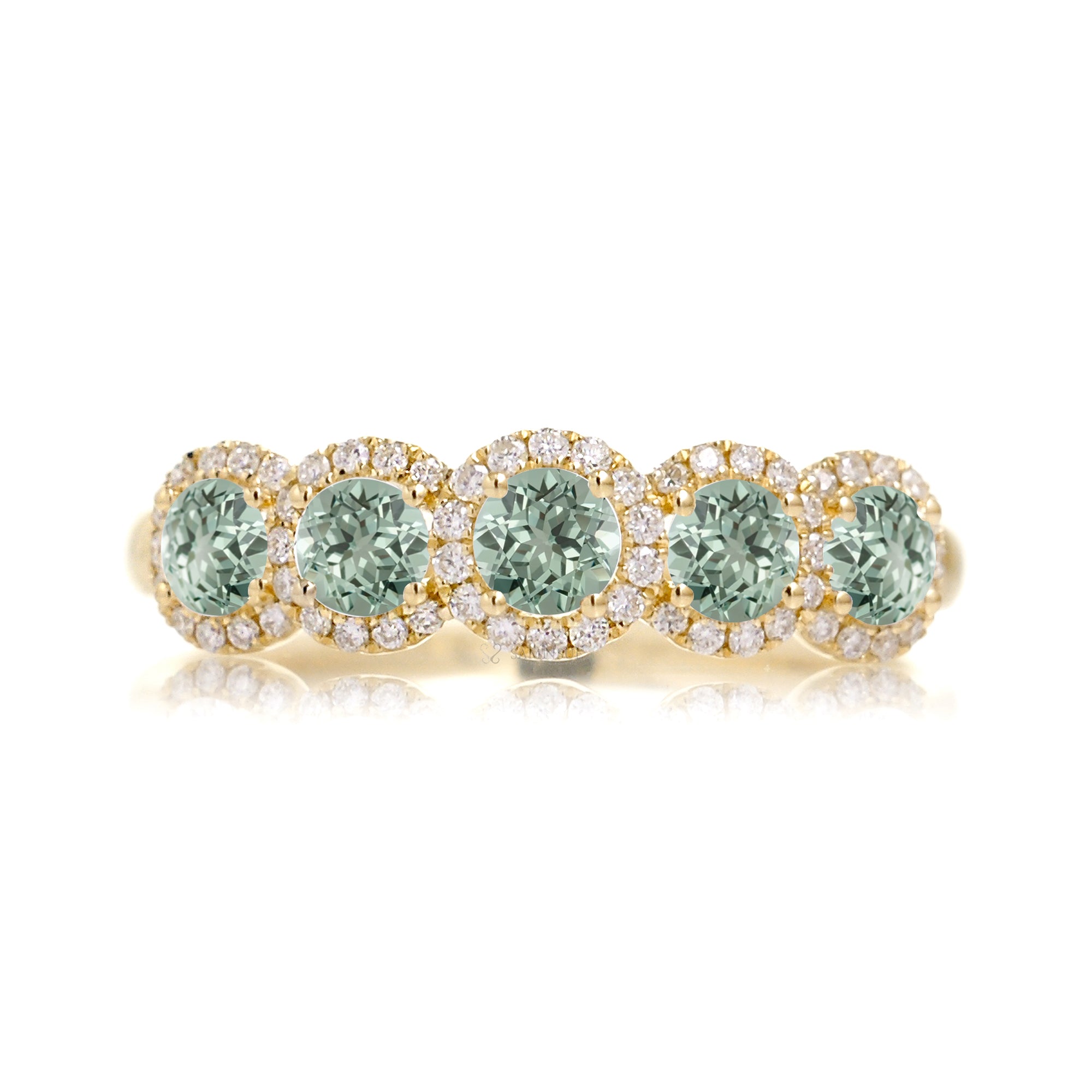 The Olivia Green Sapphire & Diamond Halo Band