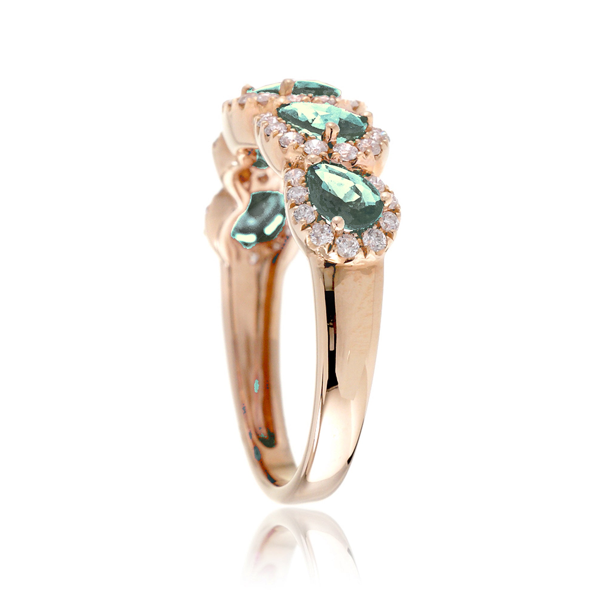 Green sapphire five stone anniversary wedding band rose gold