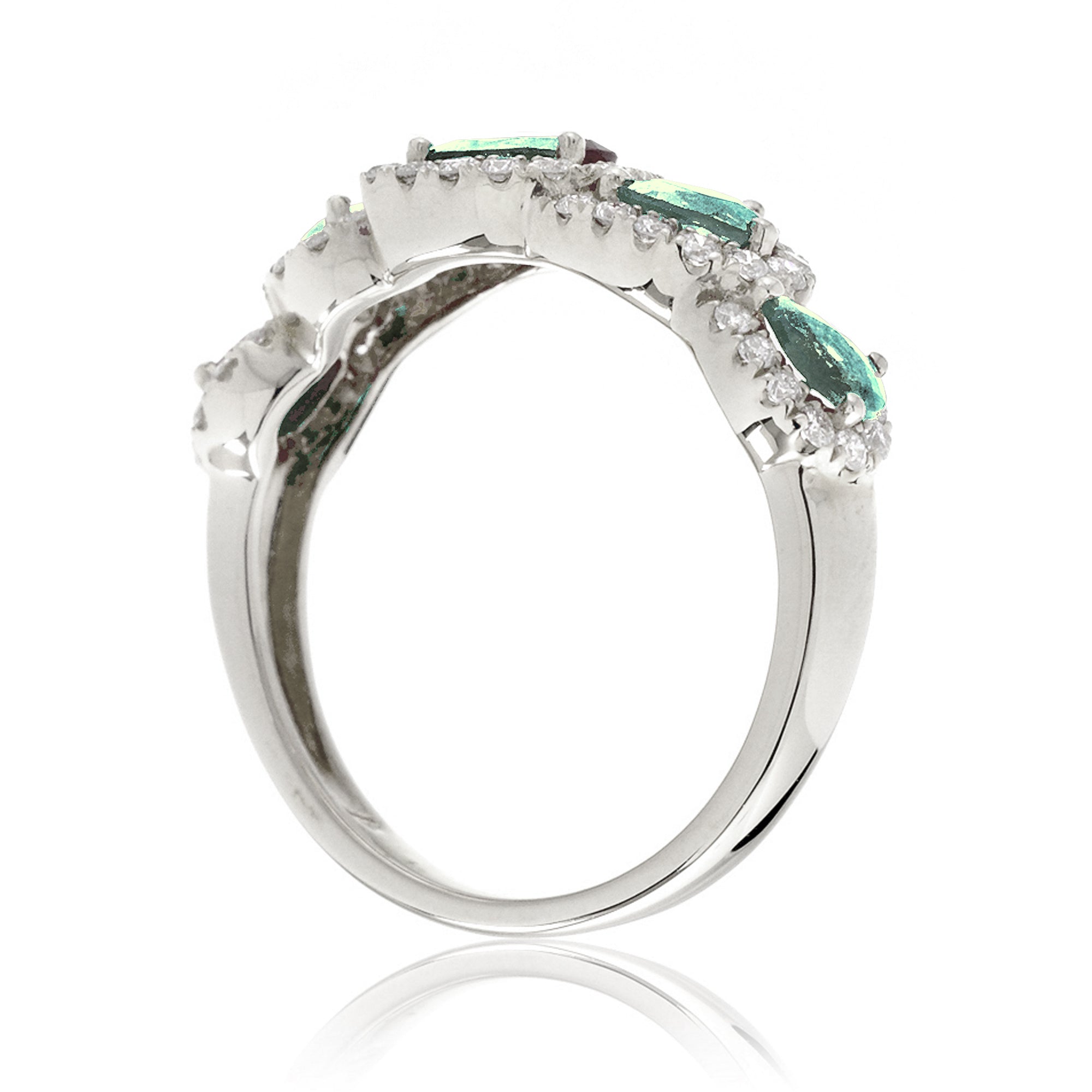 Green sapphire five stone anniversary wedding band white gold