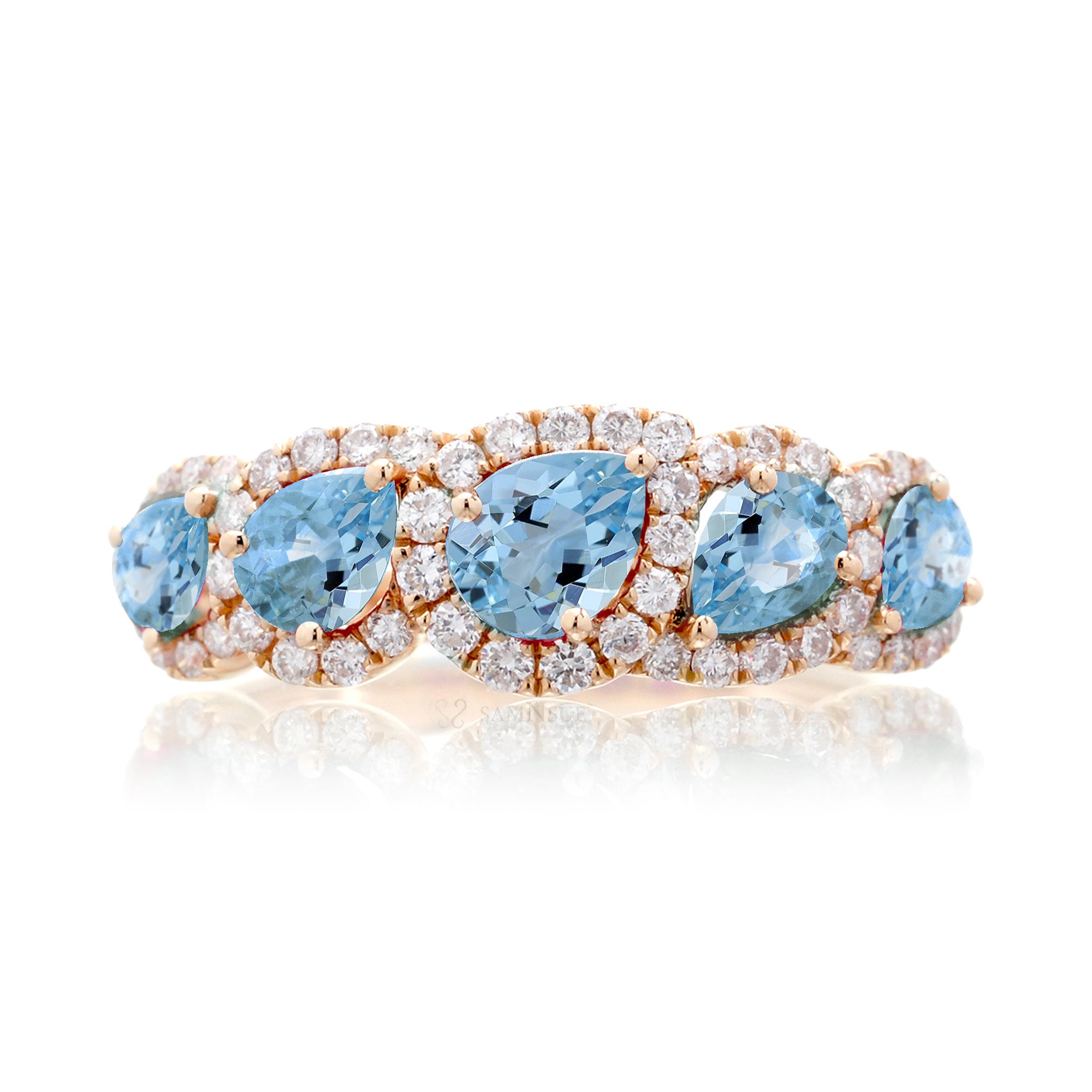 The Betty Pear Aquamarine & Diamond Halo Band