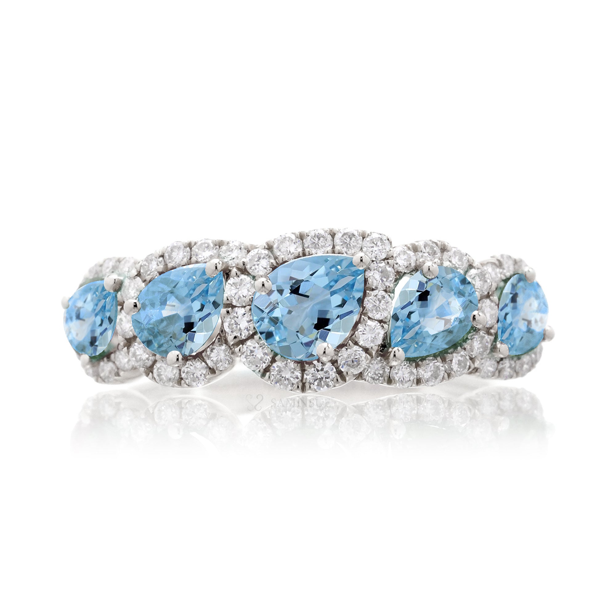 The Betty Pear Aquamarine & Diamond Halo Band