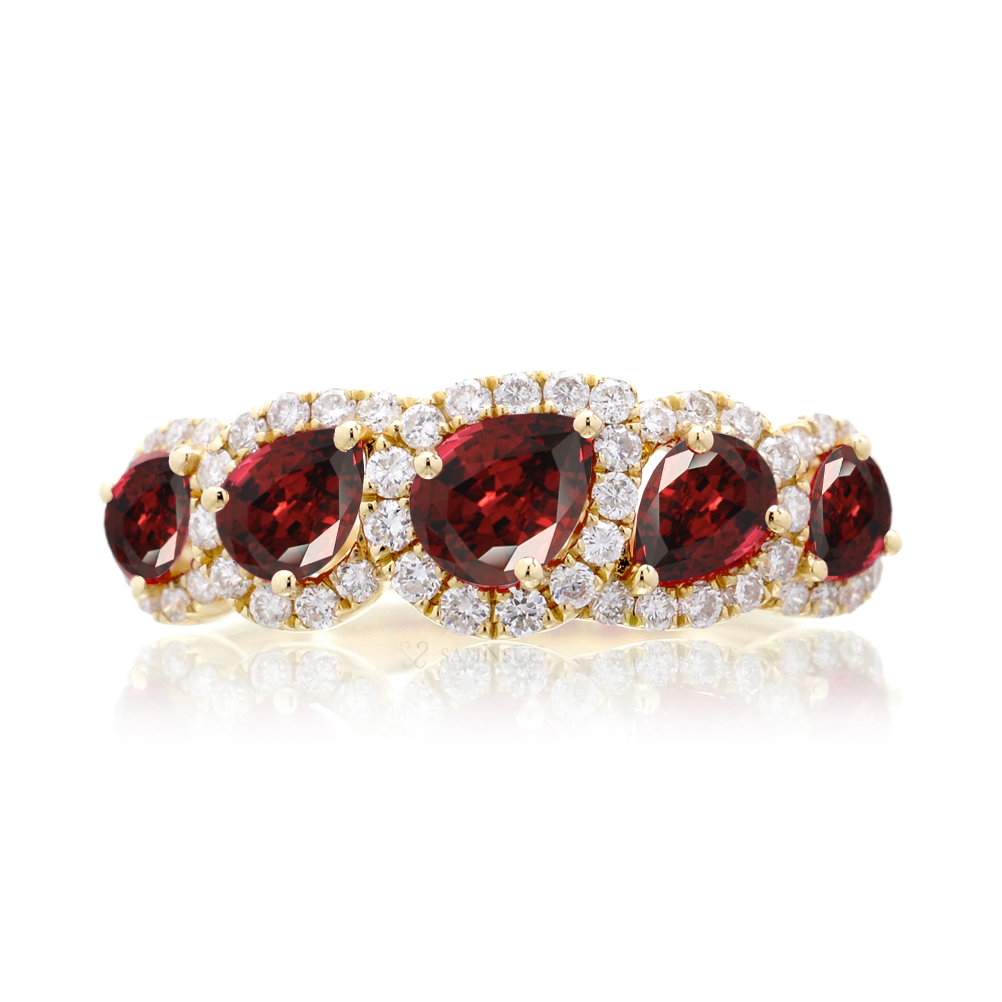 The Betty Pear Ruby & Diamond Halo Band