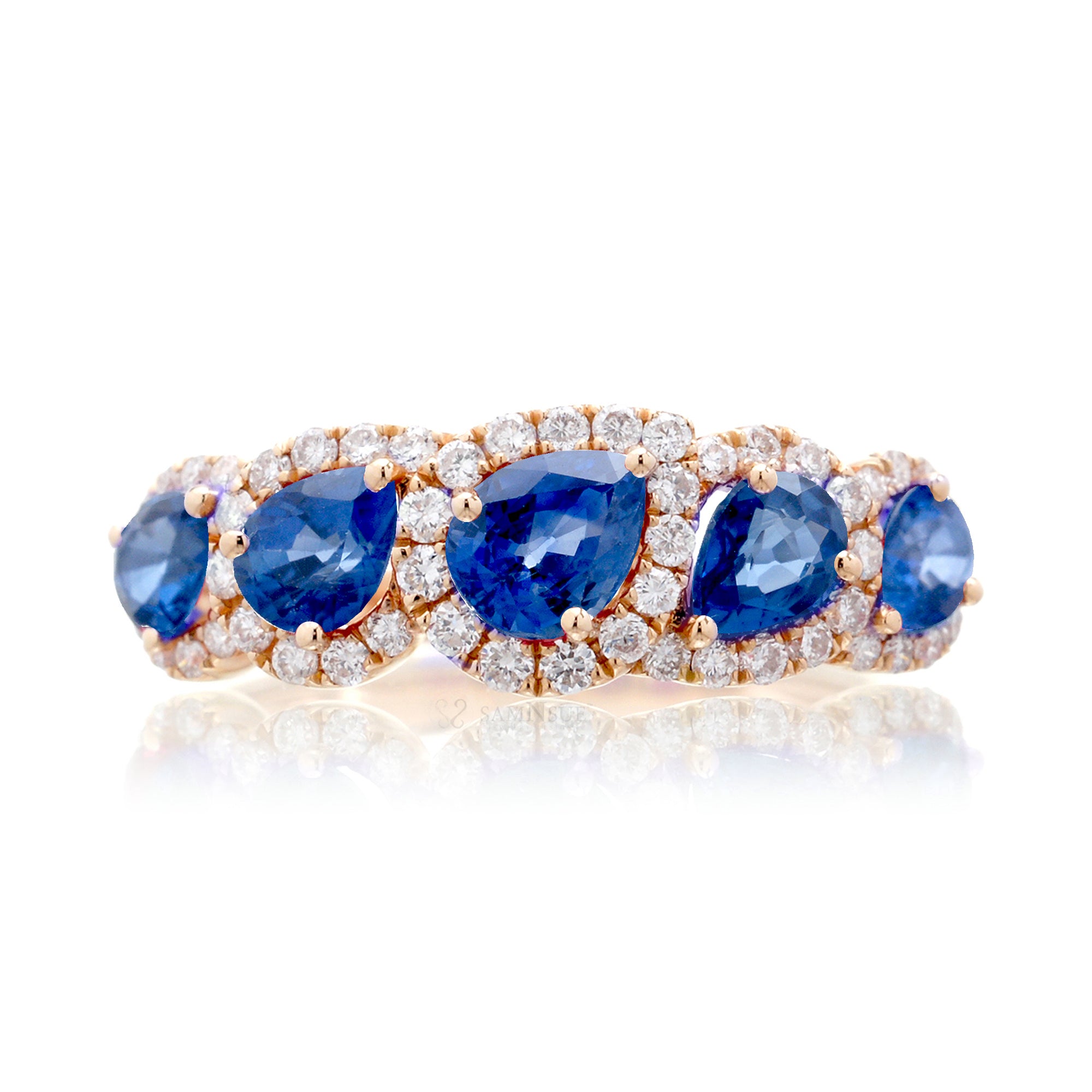 The Betty Pear Sapphire & Diamond Halo Band