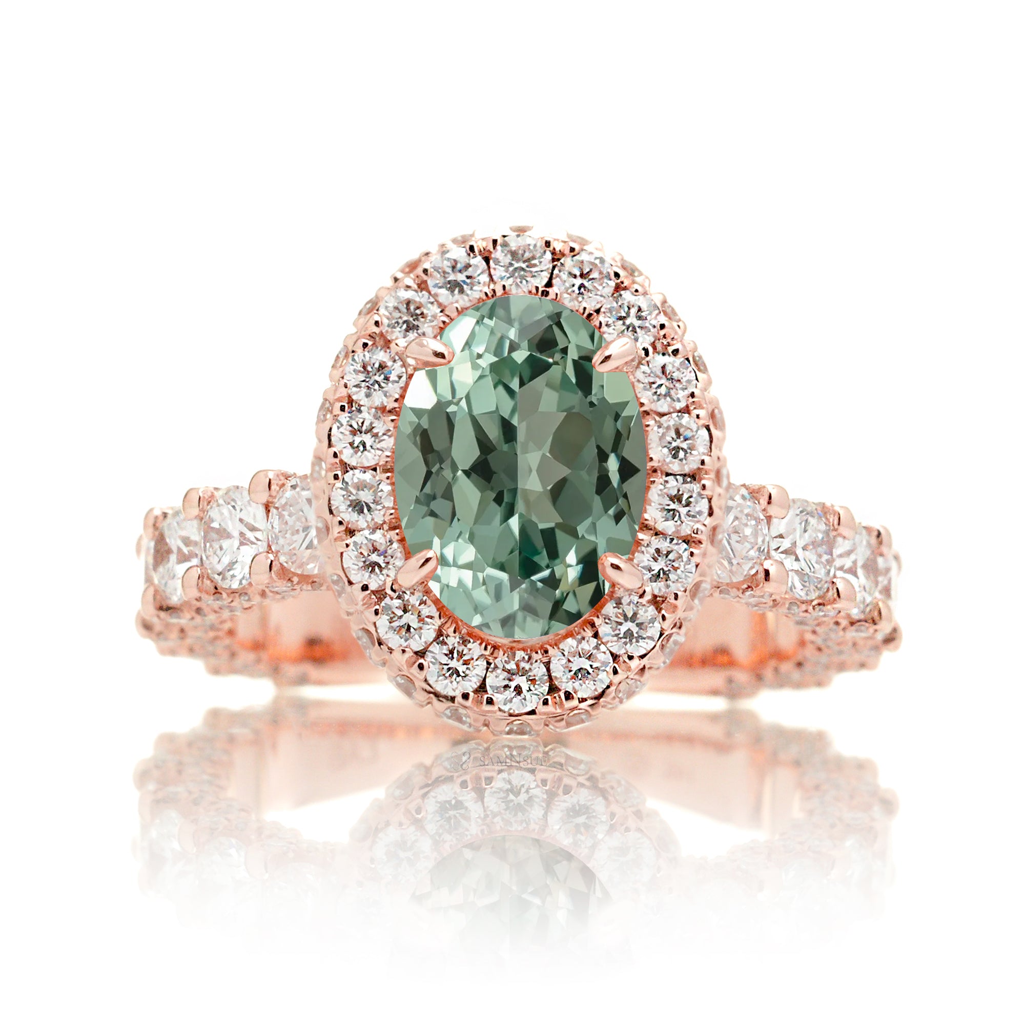 The Florence Oval Green Sapphire Ring (Lab-Grown)