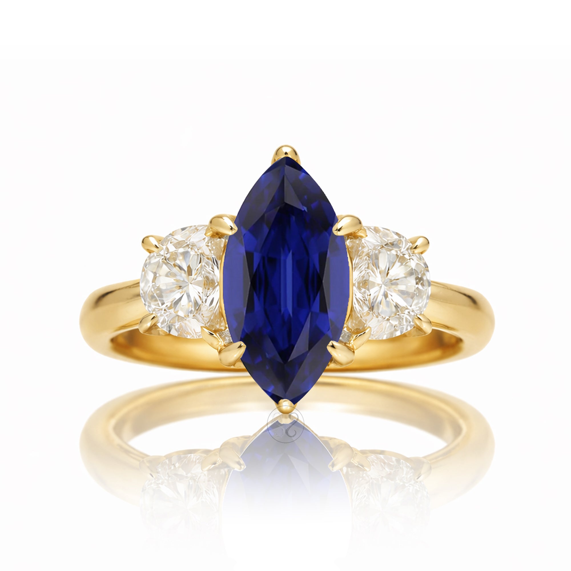 The Claire Marquise Cut Blue Sapphire Half Moon Ring