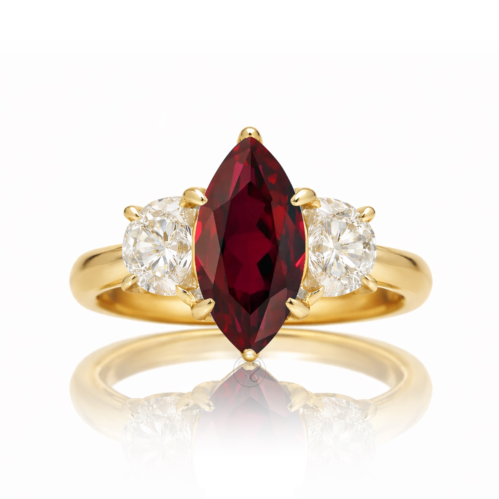 The Claire Marquise Cut Ruby Half Moon Ring