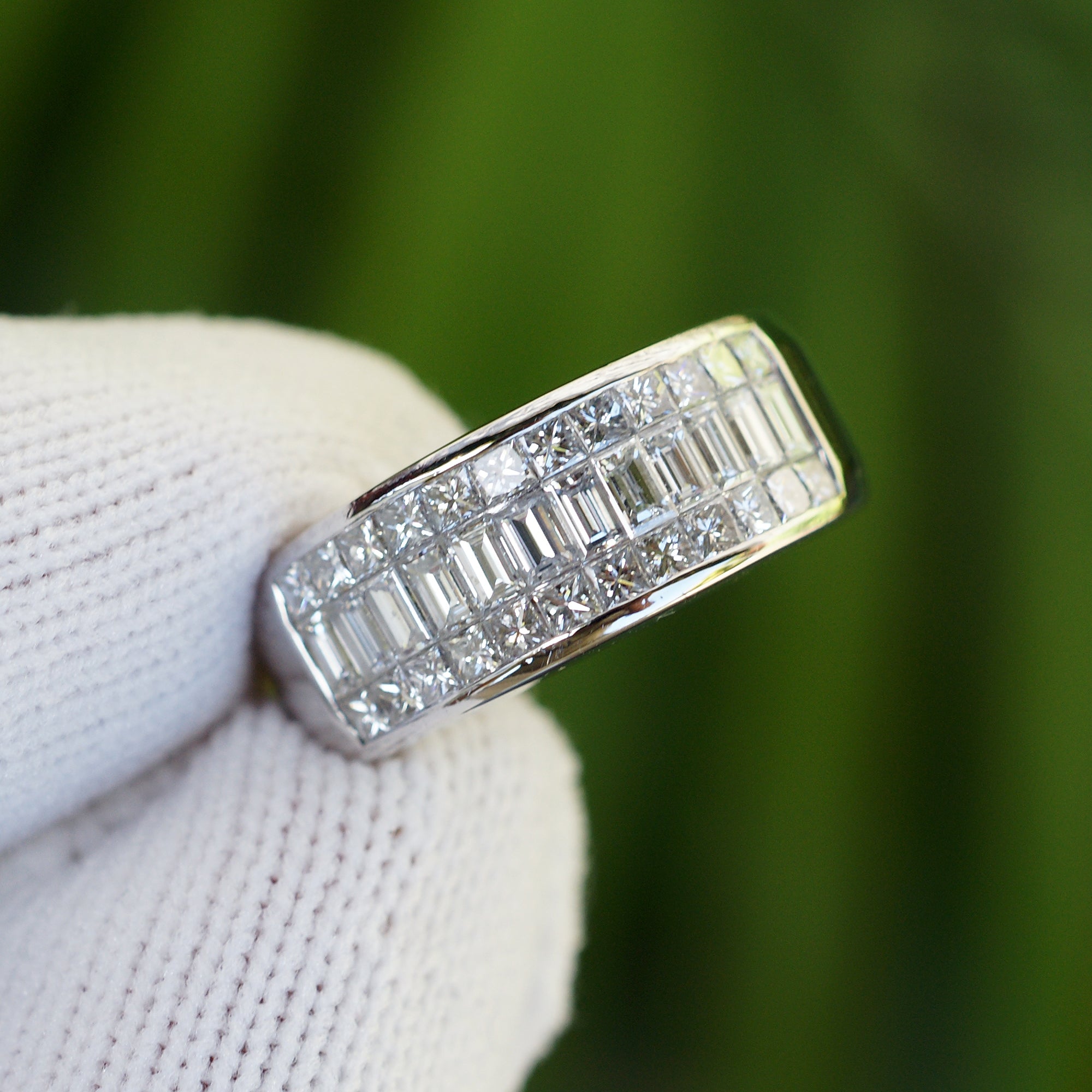 Invisible set baguette and princess cut natural diamond wedding anniversary band