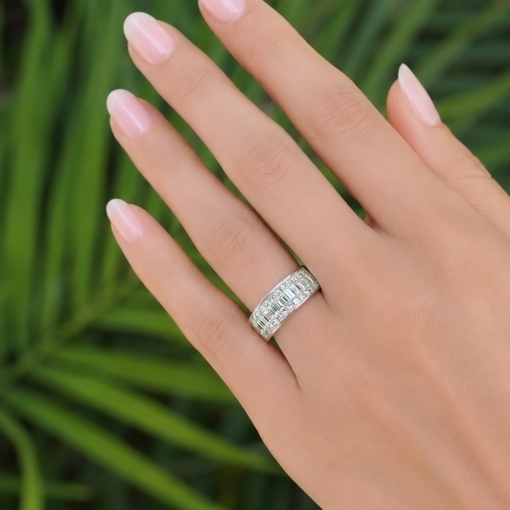 Invisible set baguette and princess cut natural diamond wedding anniversary band