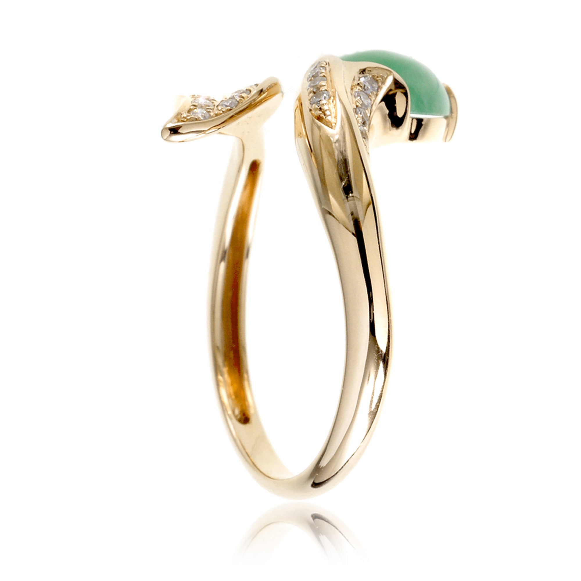 Cabochon Jade Diamond Leaf Ring