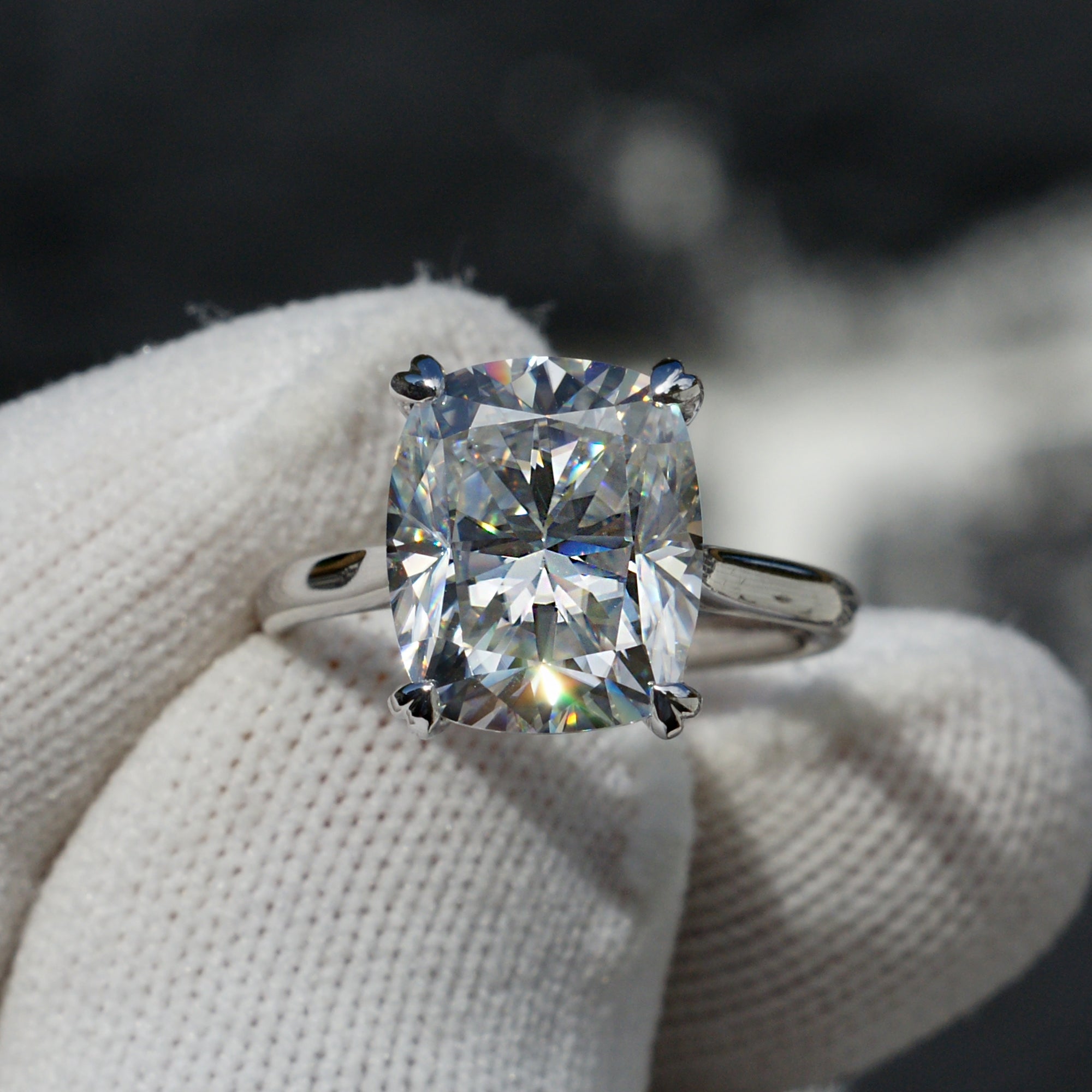 Large Cushion Moissanite Ring White Gold