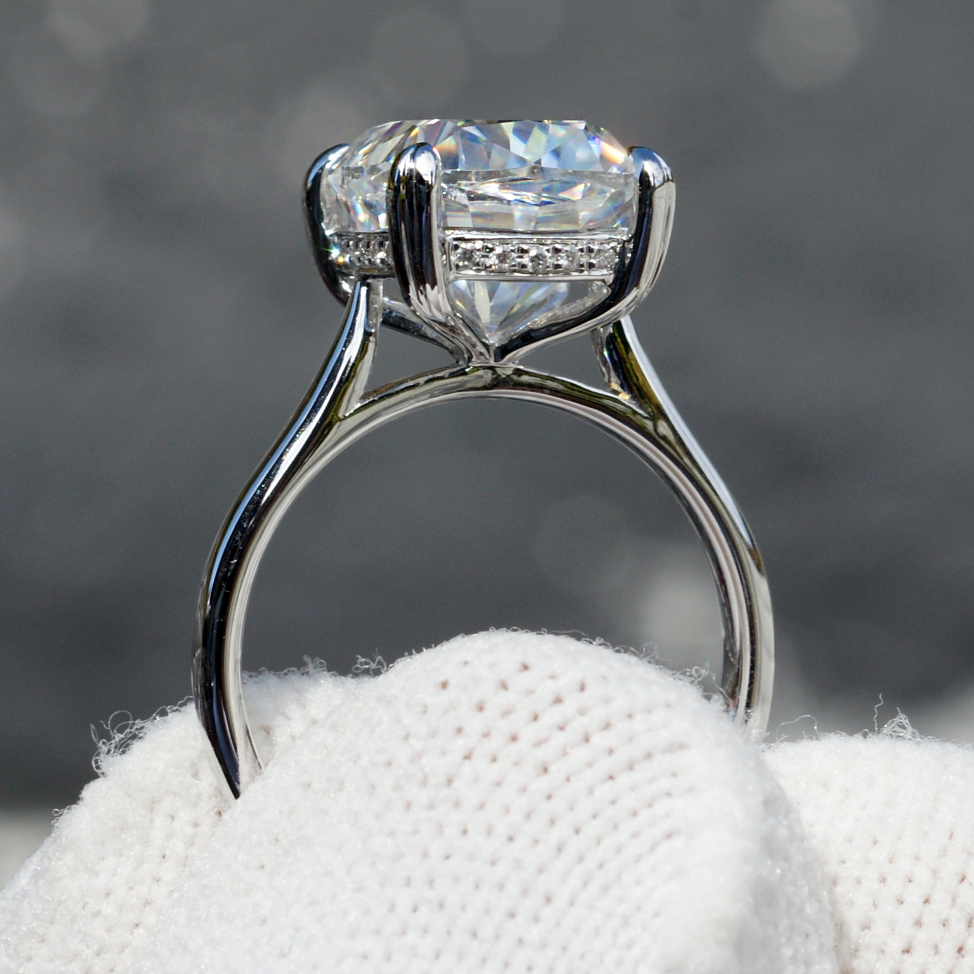 Large Cushion Moissanite Ring White Gold