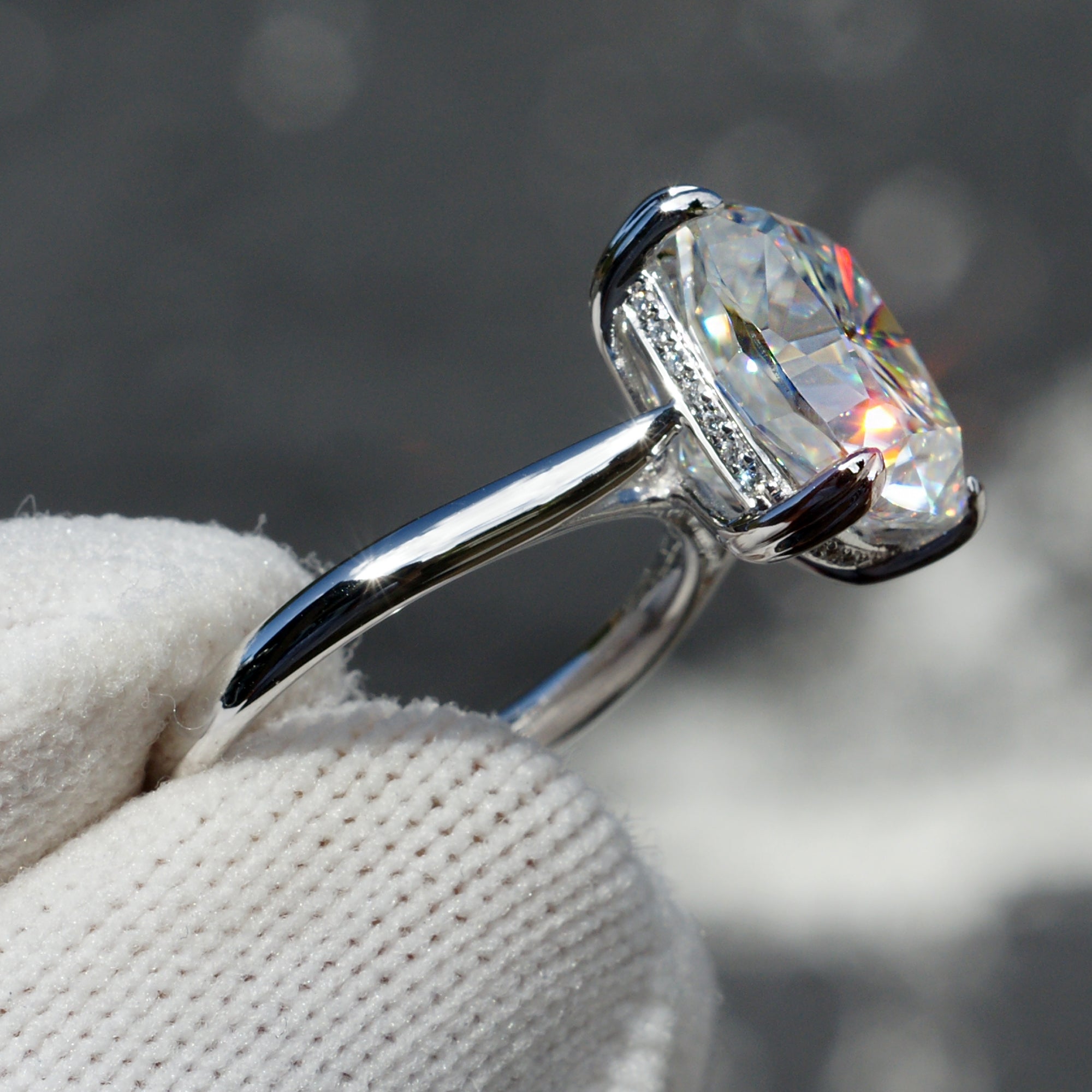 Large Cushion Moissanite Ring White Gold