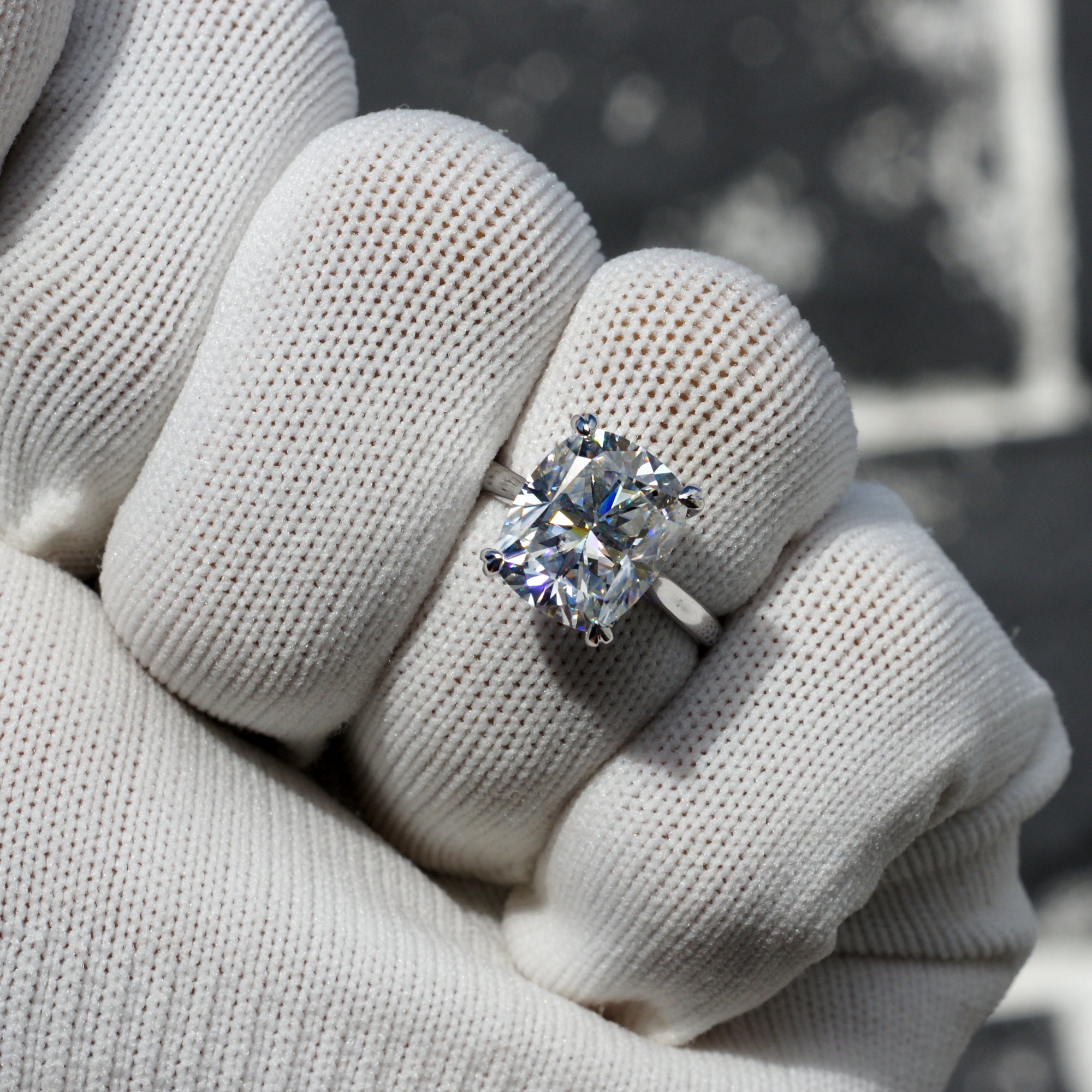 Large Cushion Moissanite Ring White Gold
