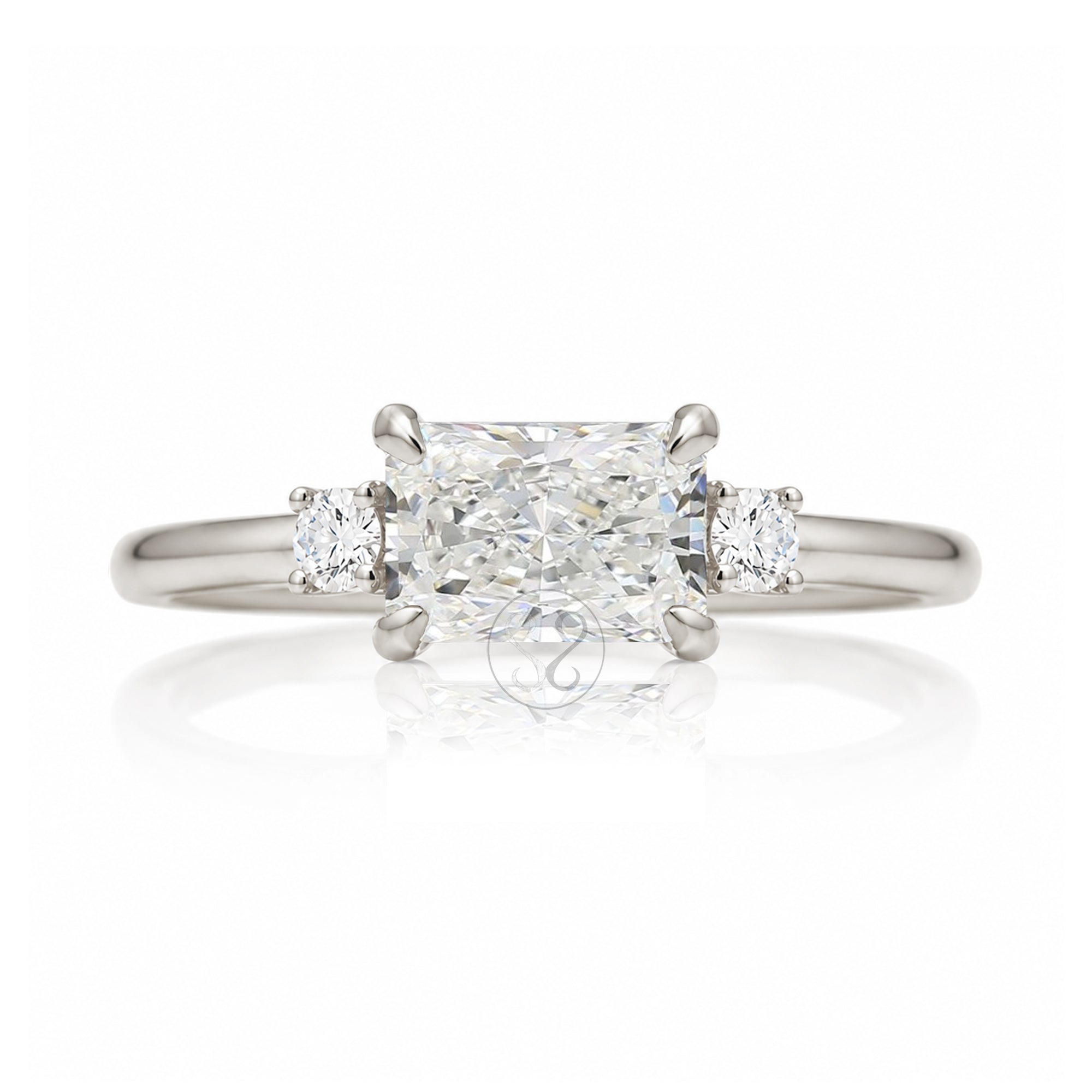 east-west radiant cut lab-grown diamond threestone ring white gold