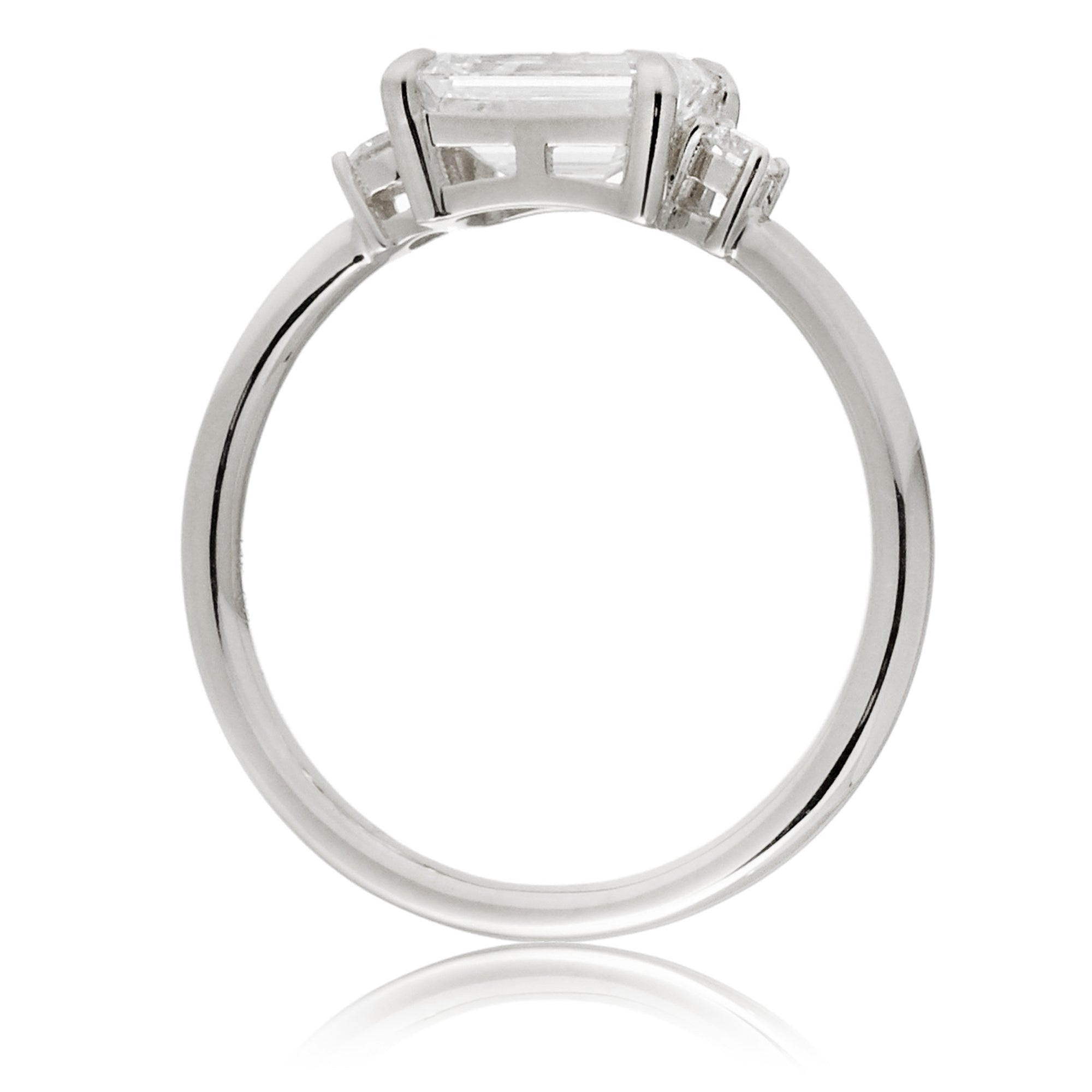 Radiant moissanite three stone east-west ring the Lena white gold