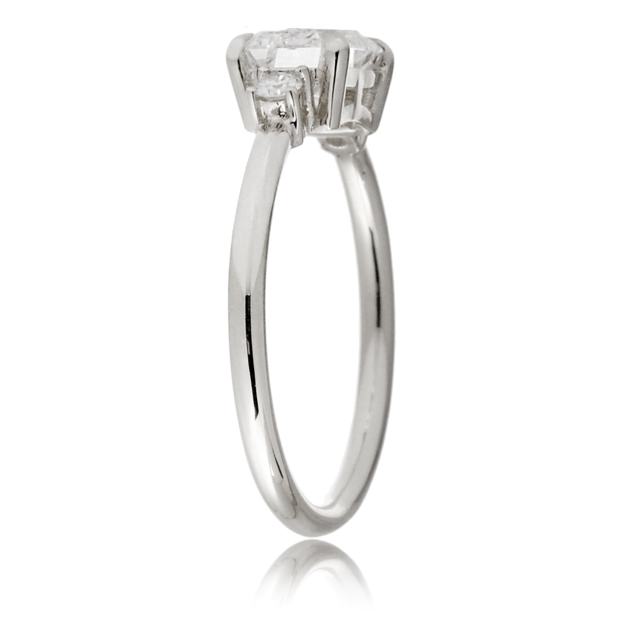 Radiant moissanite three stone east-west ring the Lena white gold