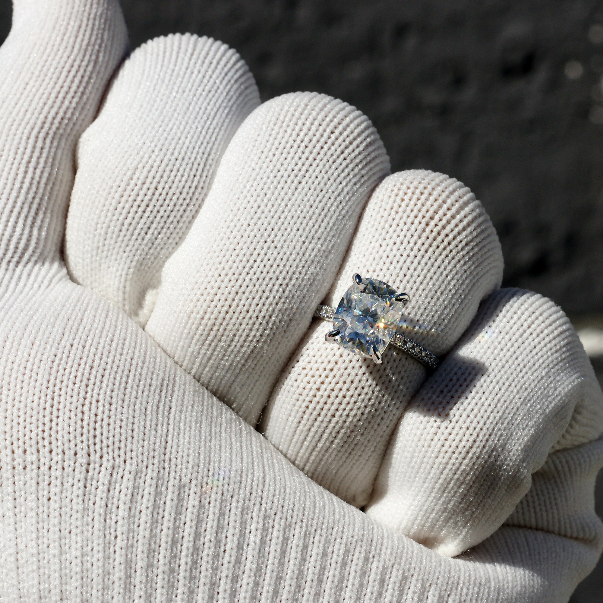 The Ava Cushion Moissanite Ring 10x8mm 18k White Gold (1.8mm band)