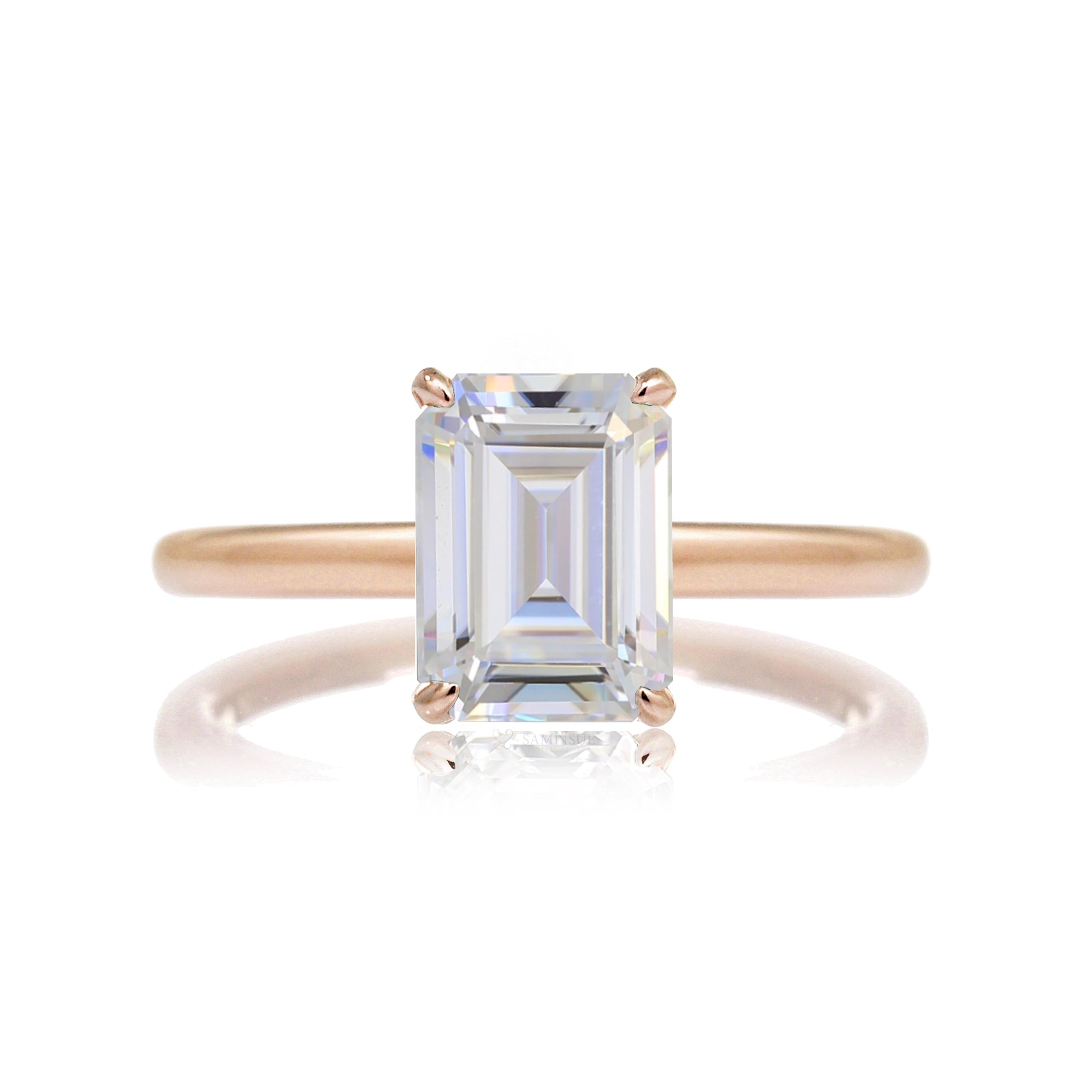 Moissanite solitaire engagement ring hidden halo solid band rose gold