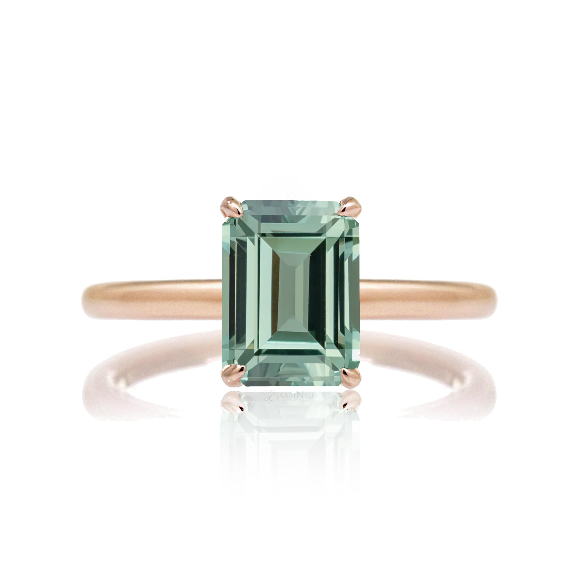 The Lucy Emerald Step Cut Green Sapphire Ring (Lab-Grown)