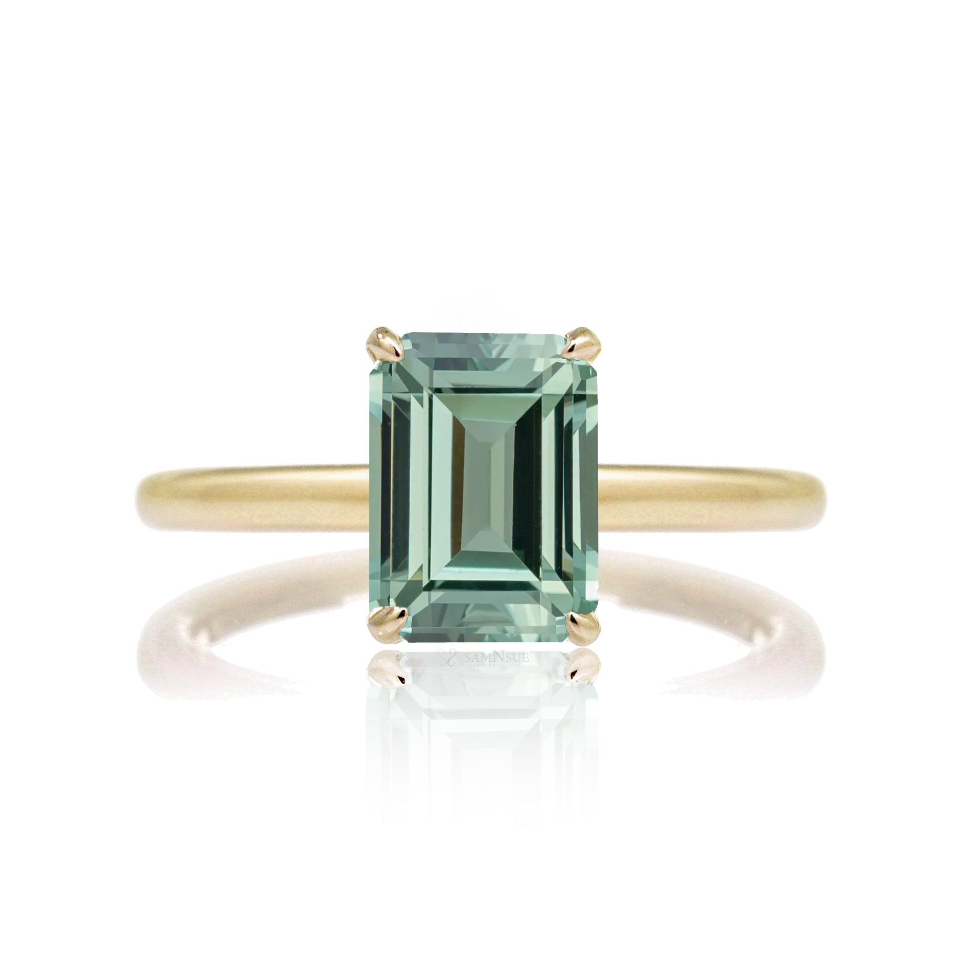 The Lucy Emerald Step Cut Green Sapphire Ring (Lab-Grown)