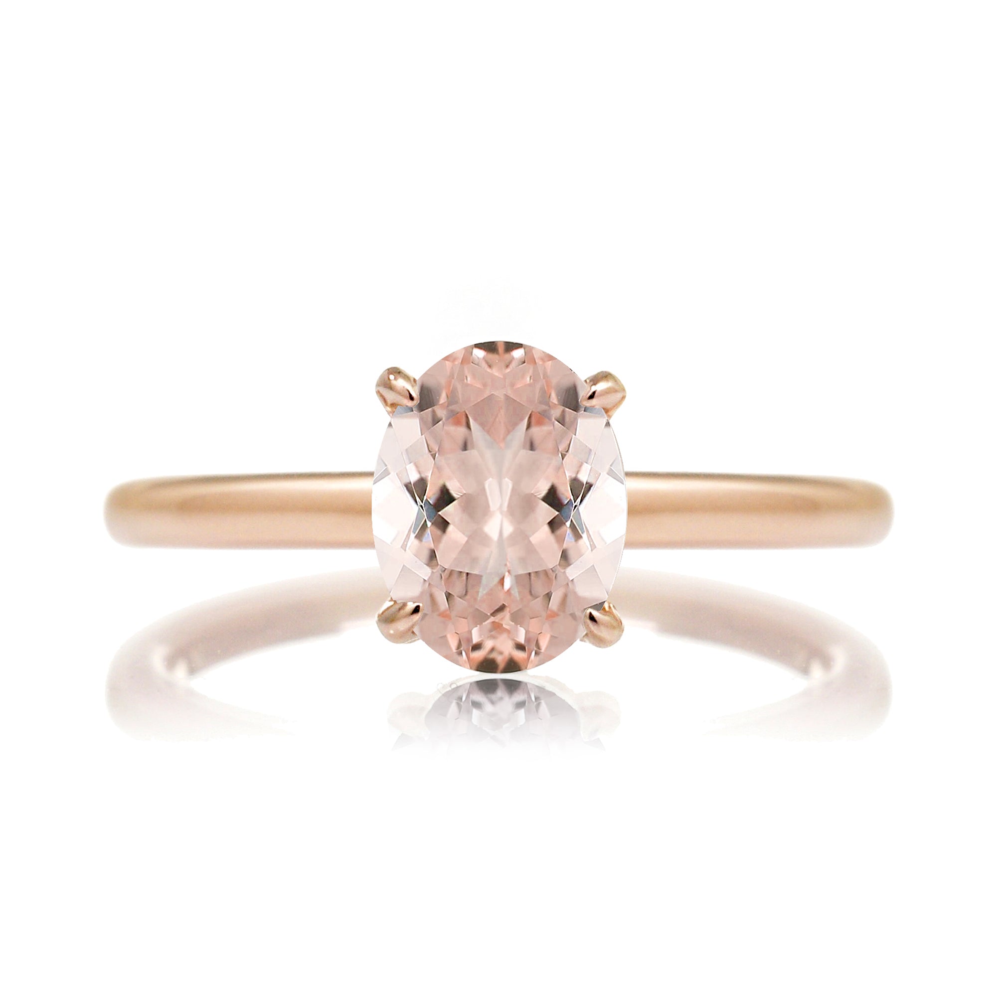 Oval morganite solitaire engagement ring hidden diamond halo rose gold
