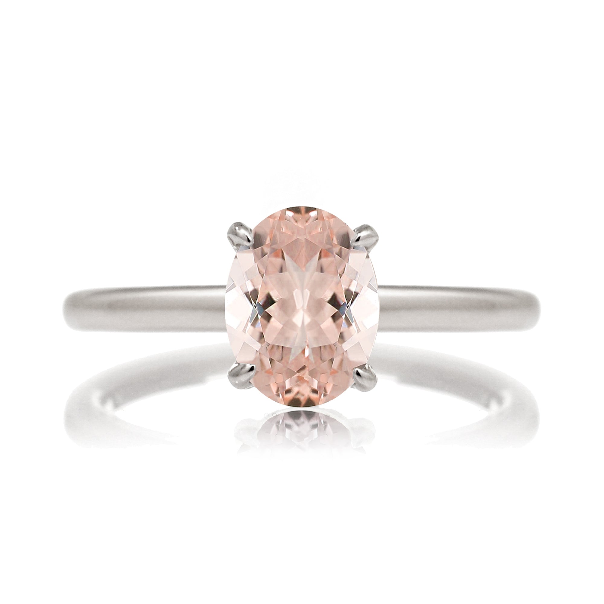 Oval morganite solitaire engagement ring hidden diamond halo white gold