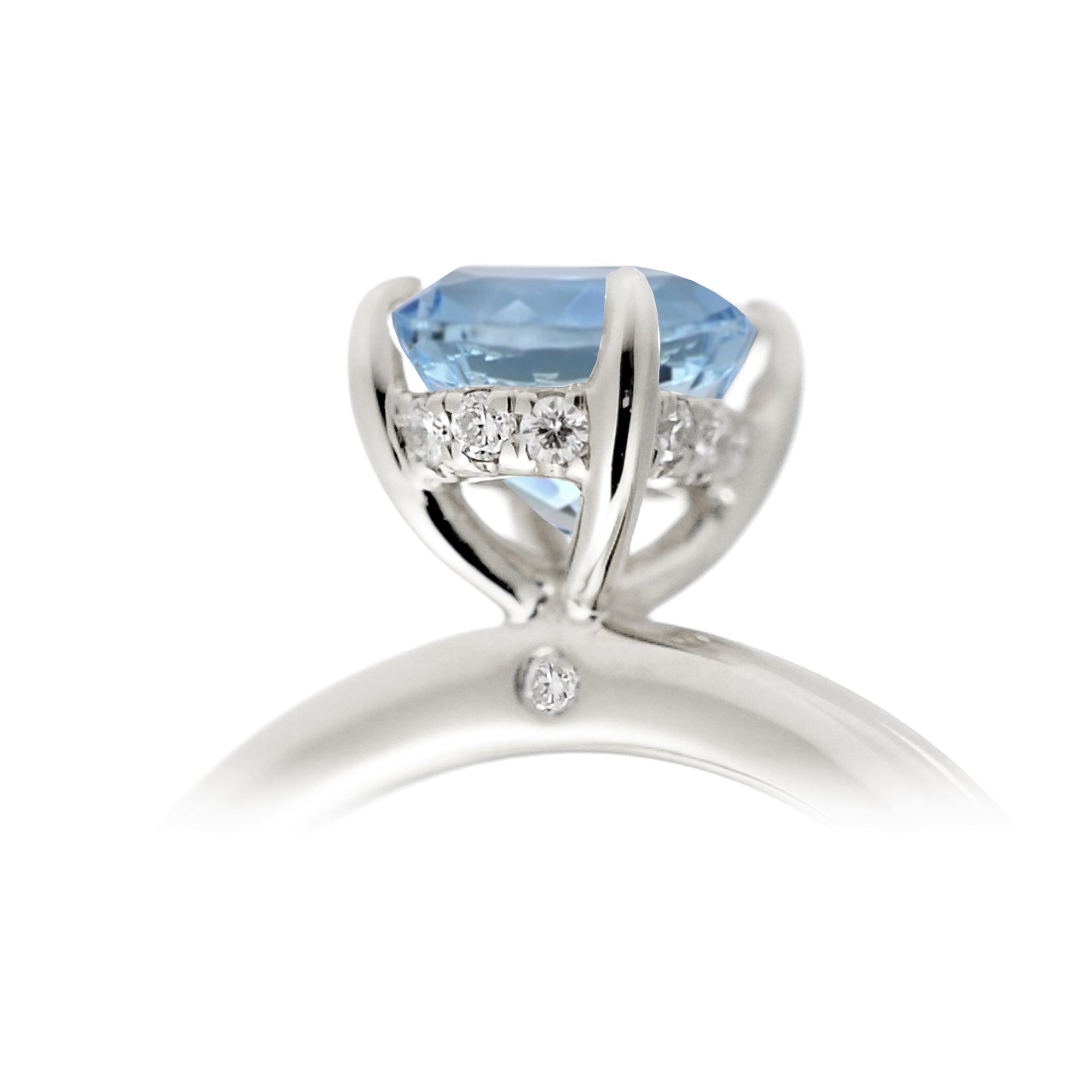 Pear aquamarine ring solitaire with diamond hidden halo in white gold