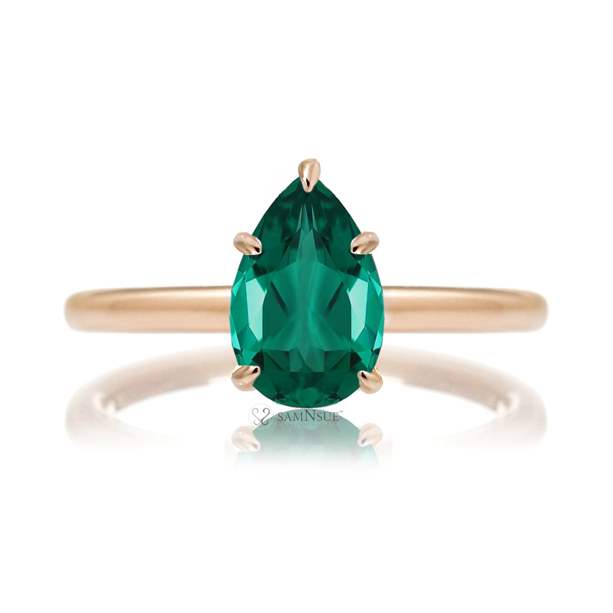 Pear Lab Emerald Engagement Ring Solitaire Hidden Diamond Accent