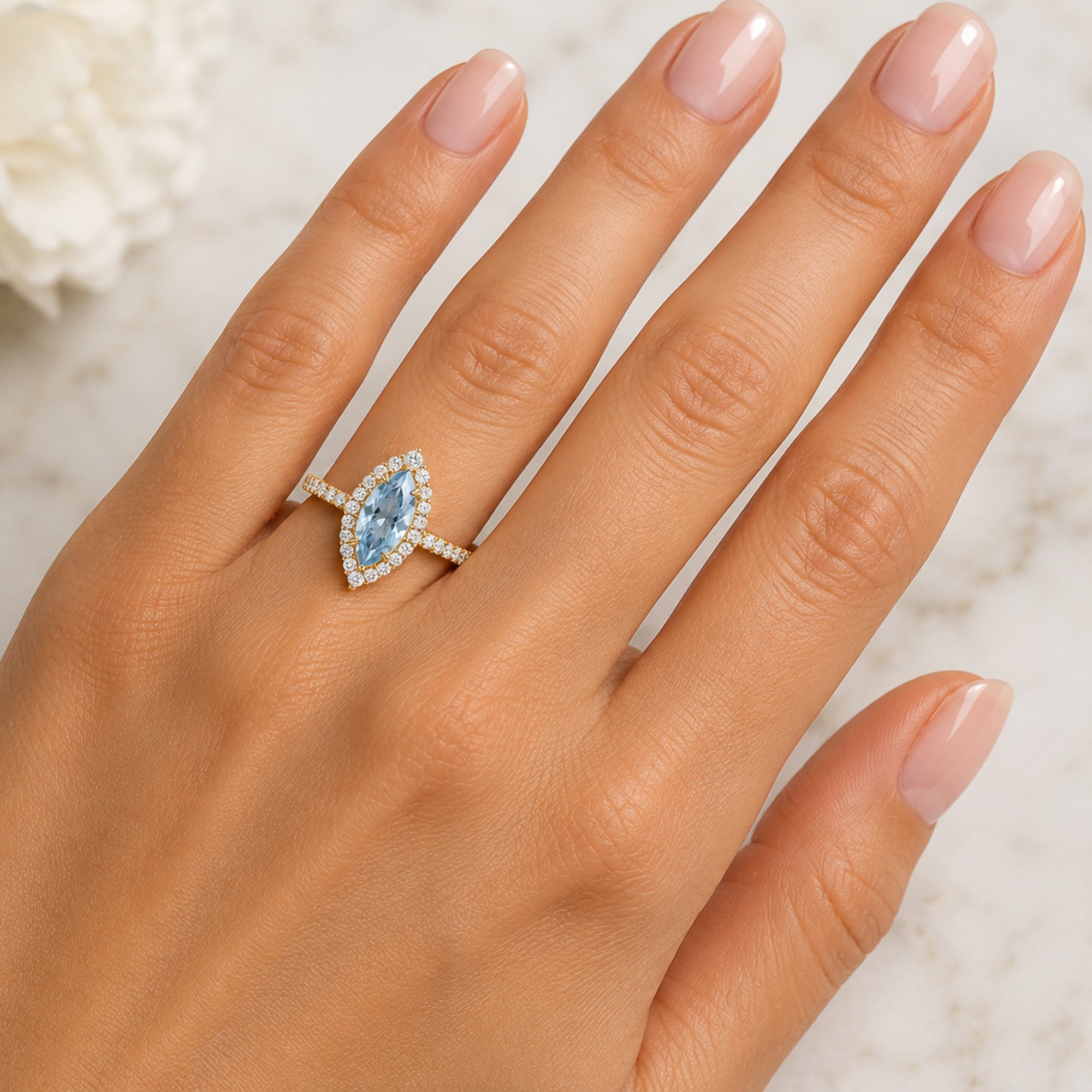 The Haley Marquise Cut Aquamarine Ring