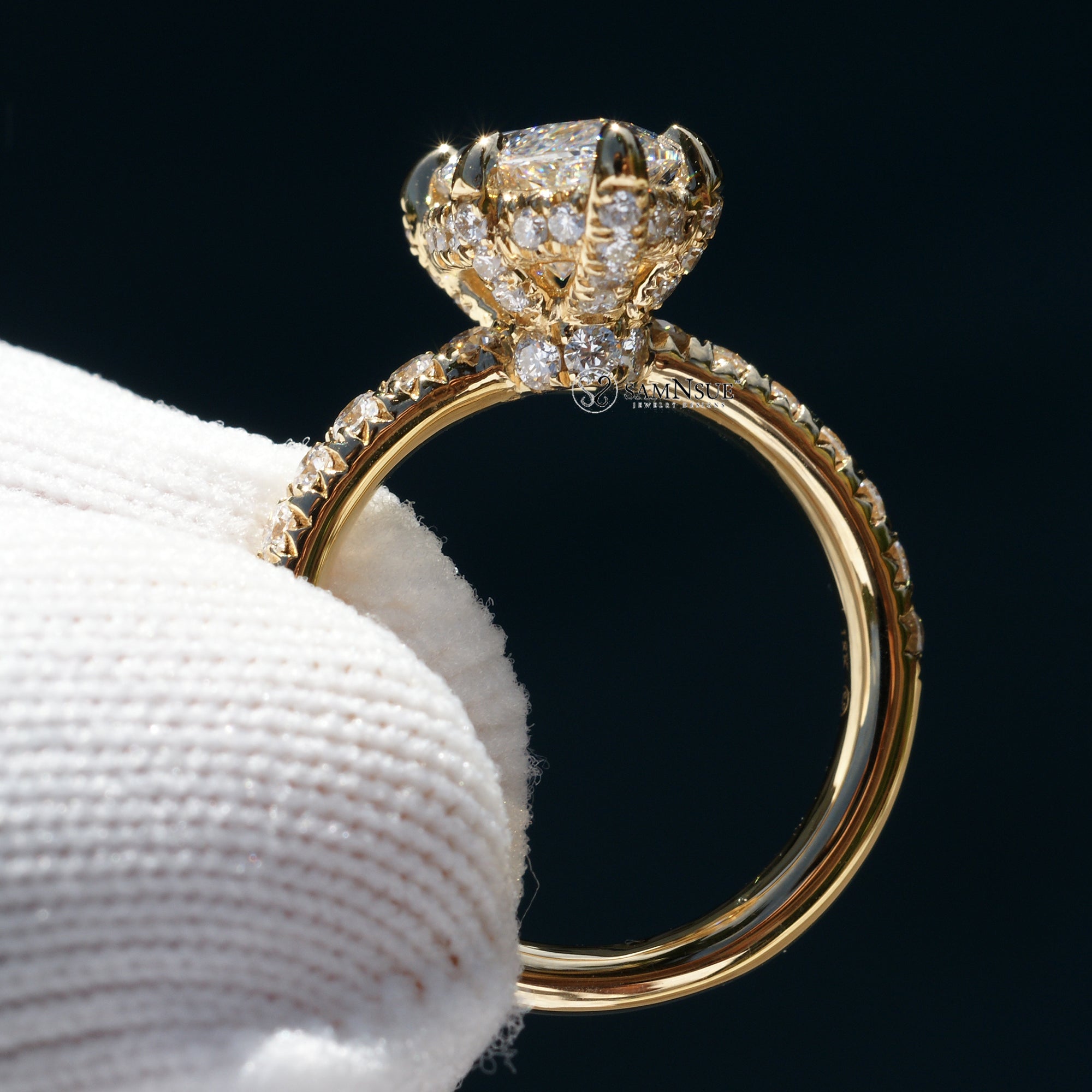 Marquise cut diamond solitaire engagement ring hidden halo the drenched yellow gold