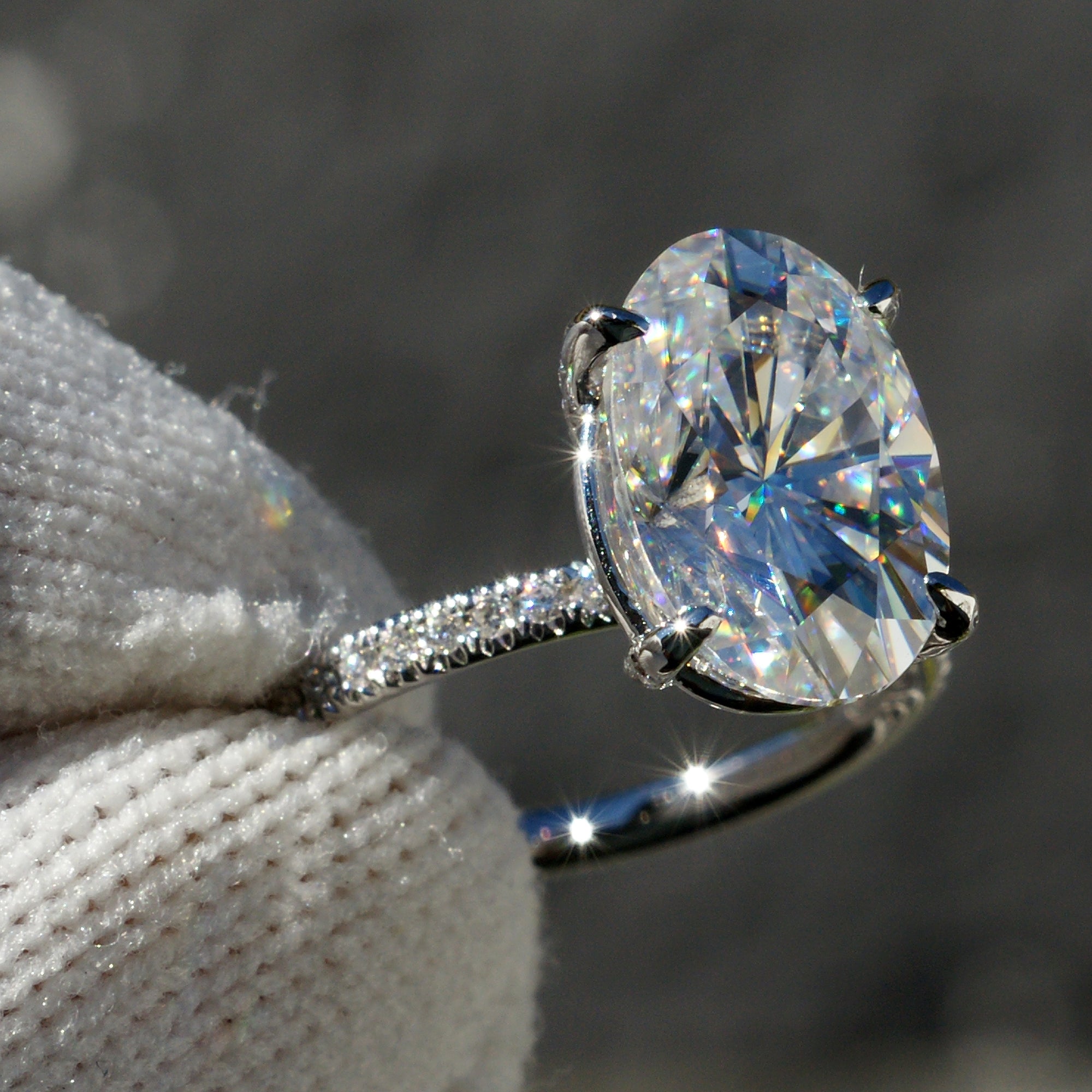 Oval Moissanite Ring 12x8mm 18k White Gold -The Ava (1.8mm)