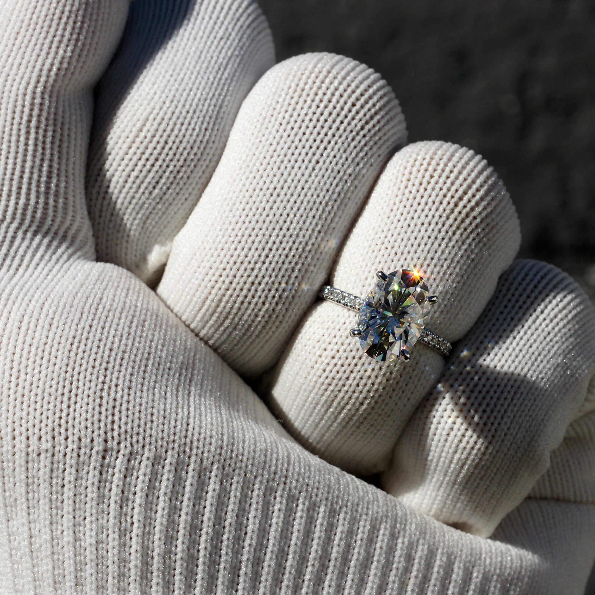 Oval Moissanite Ring 12x8mm 18k White Gold -The Ava (1.8mm)