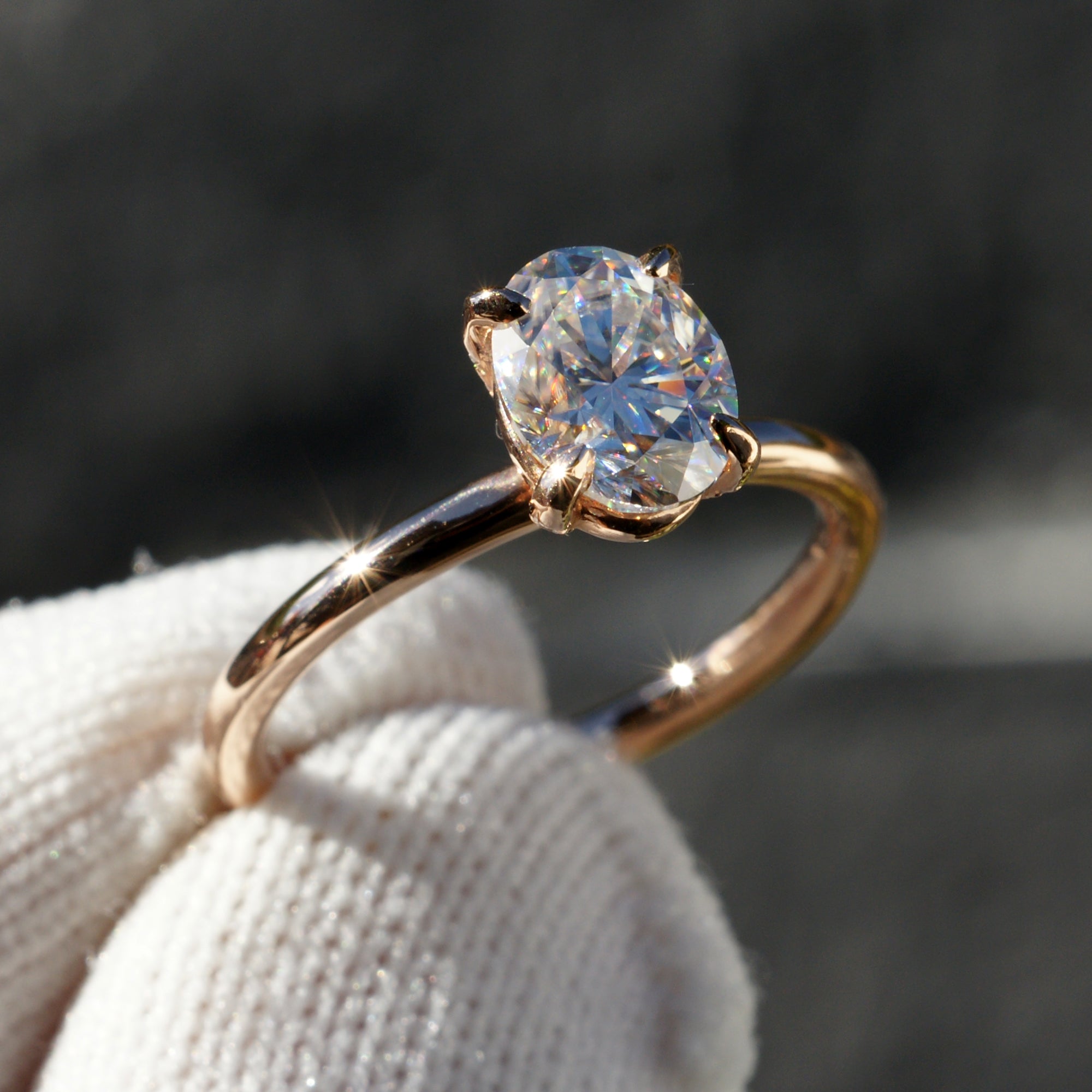 Oval Moissanite Ring 8x6mm 14k Rose Gold -The Ava (1.8mm Solid Band)