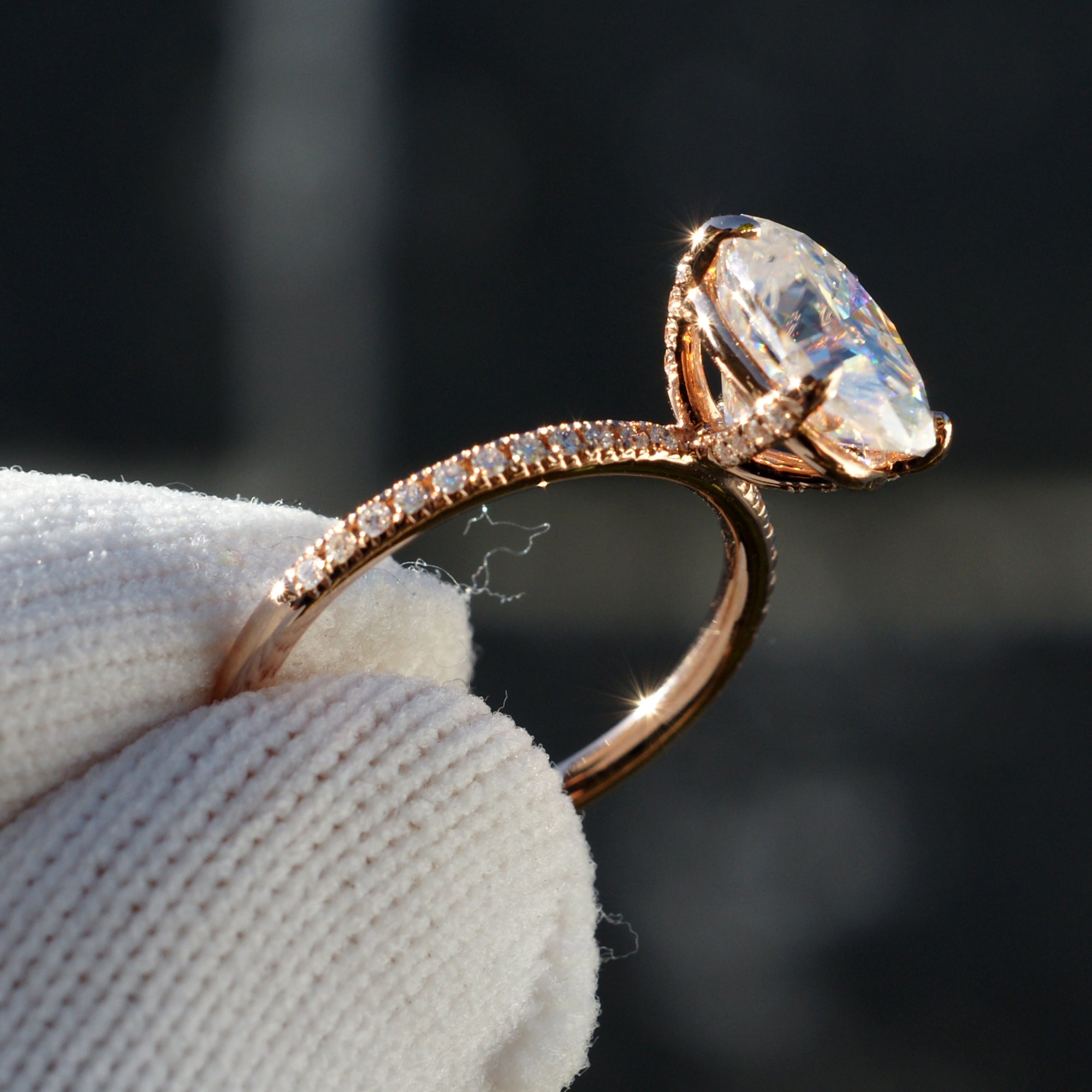 Oval Moissanite Ring 10x8mm 14k Rose Gold -The Ava (1.5mm Band)