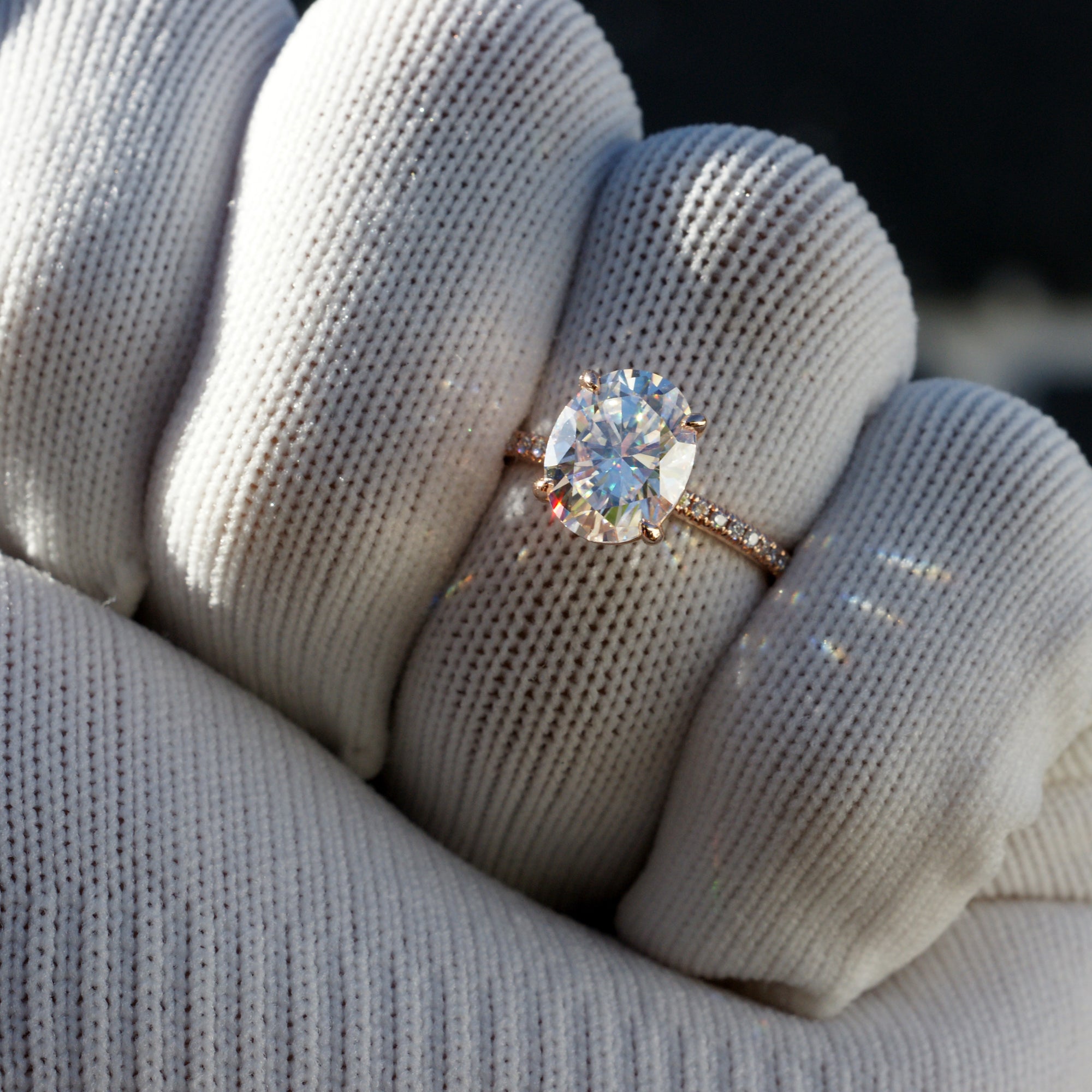 Oval Moissanite Ring 10x8mm 14k Rose Gold -The Ava (1.5mm Band)