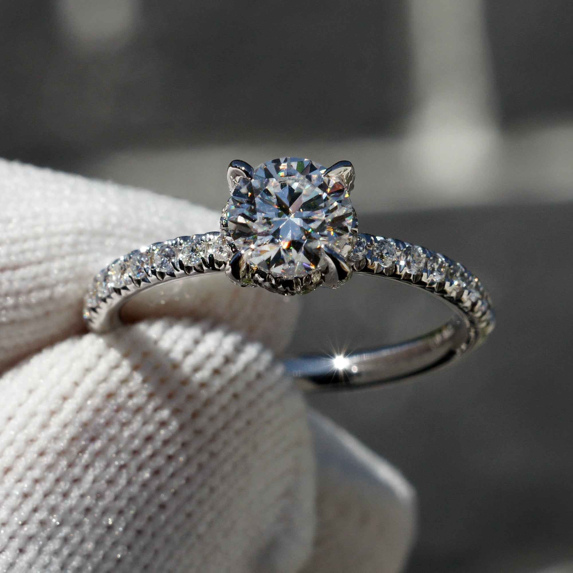 The Drenched Solitaire Round Moissanite Ring 6mm 18k white gold