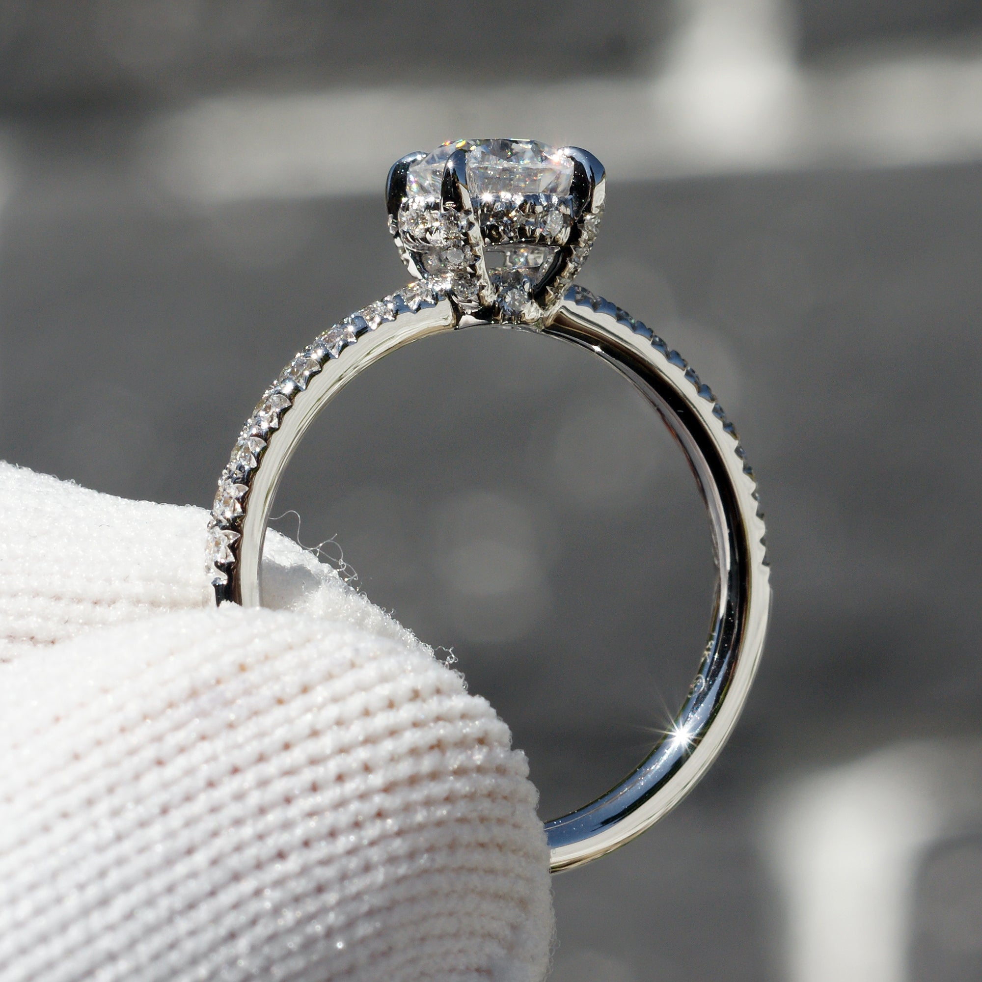 The Drenched Solitaire Round Moissanite Ring 6mm 18k white gold