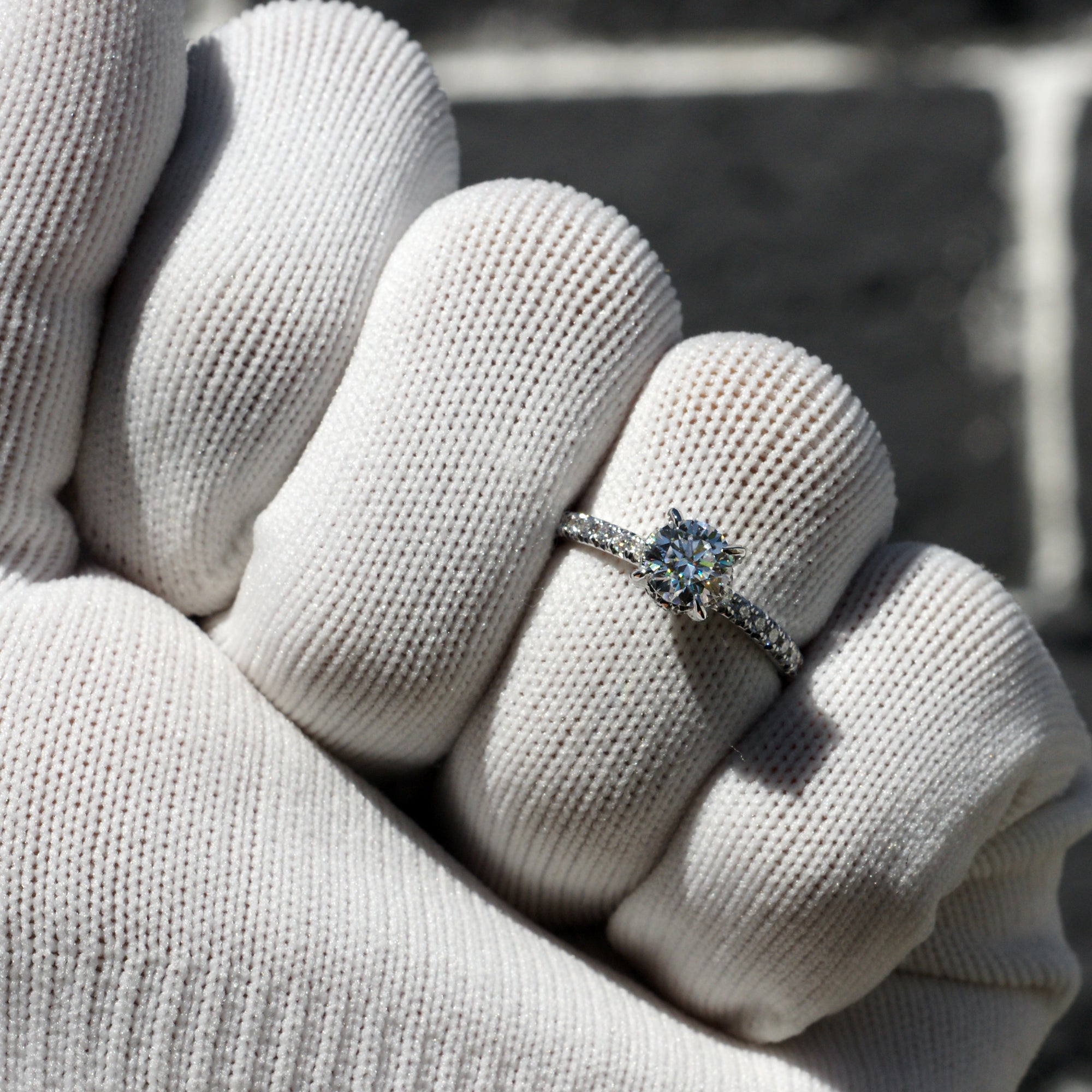 The Drenched Solitaire Round Moissanite Ring 6mm 18k white gold