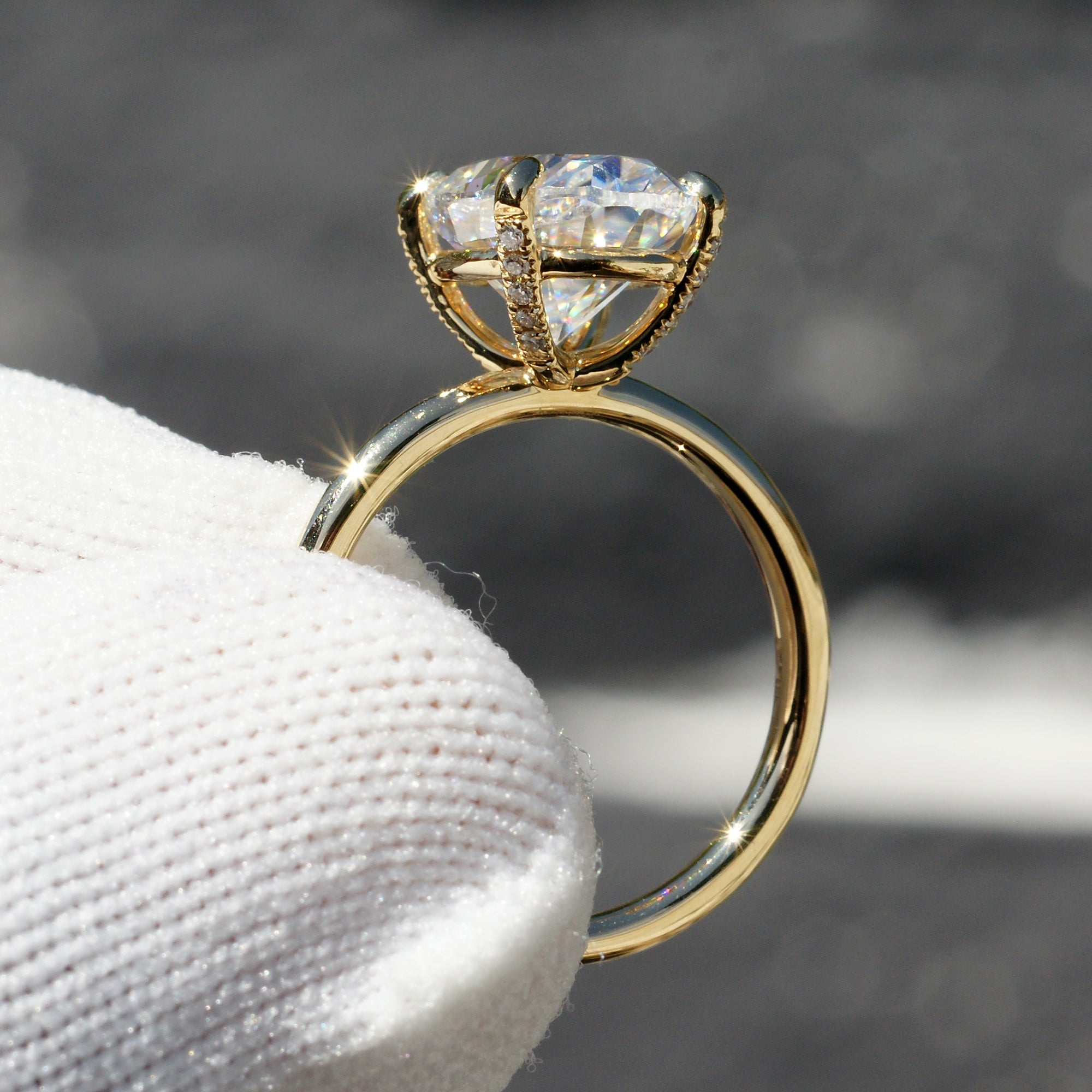 Oval Moissanite Ring 12x8mm 18k Yellow Gold -The Ava (1.8mm Solid Band)