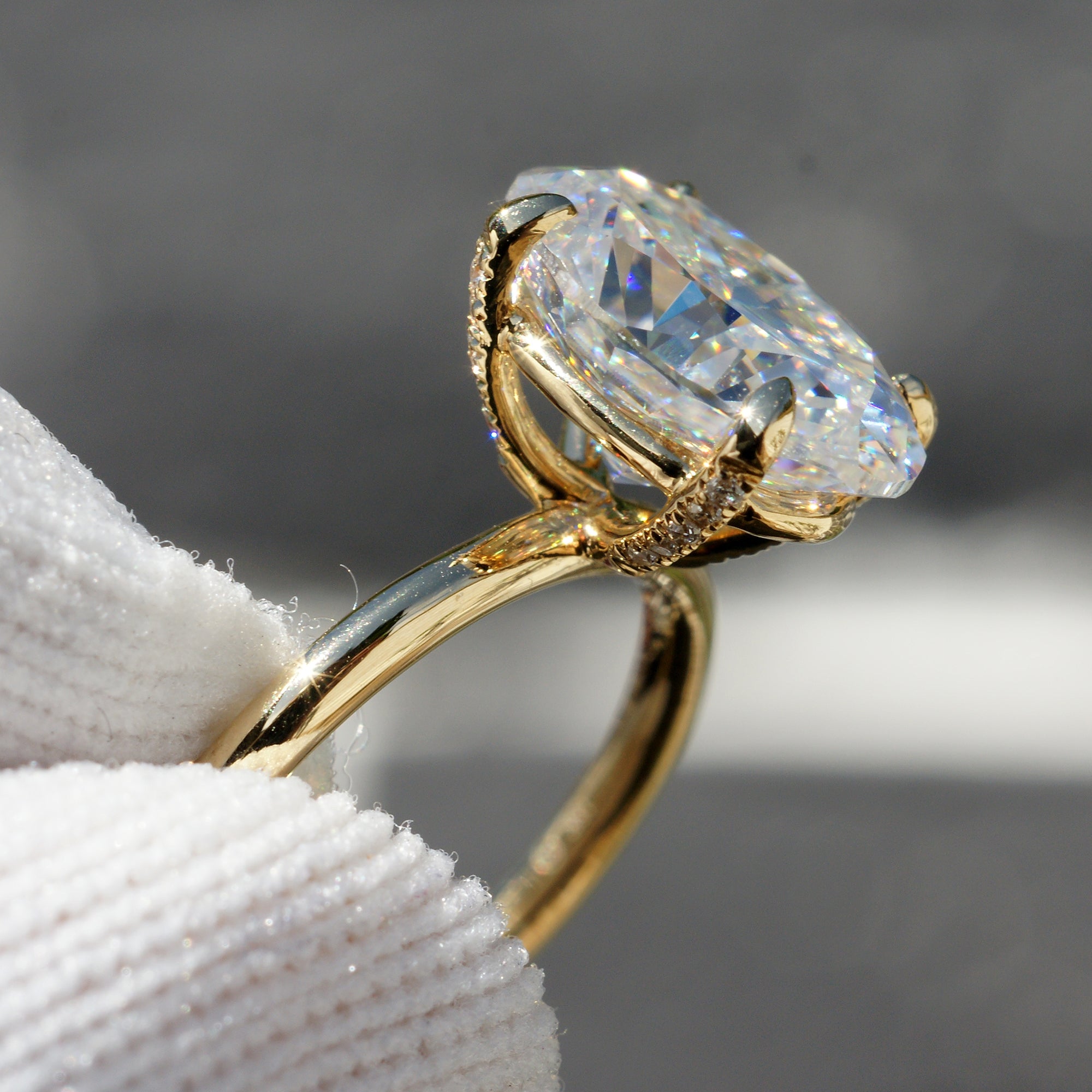 Oval Moissanite Ring 12x8mm 18k Yellow Gold -The Ava (1.8mm Solid Band)