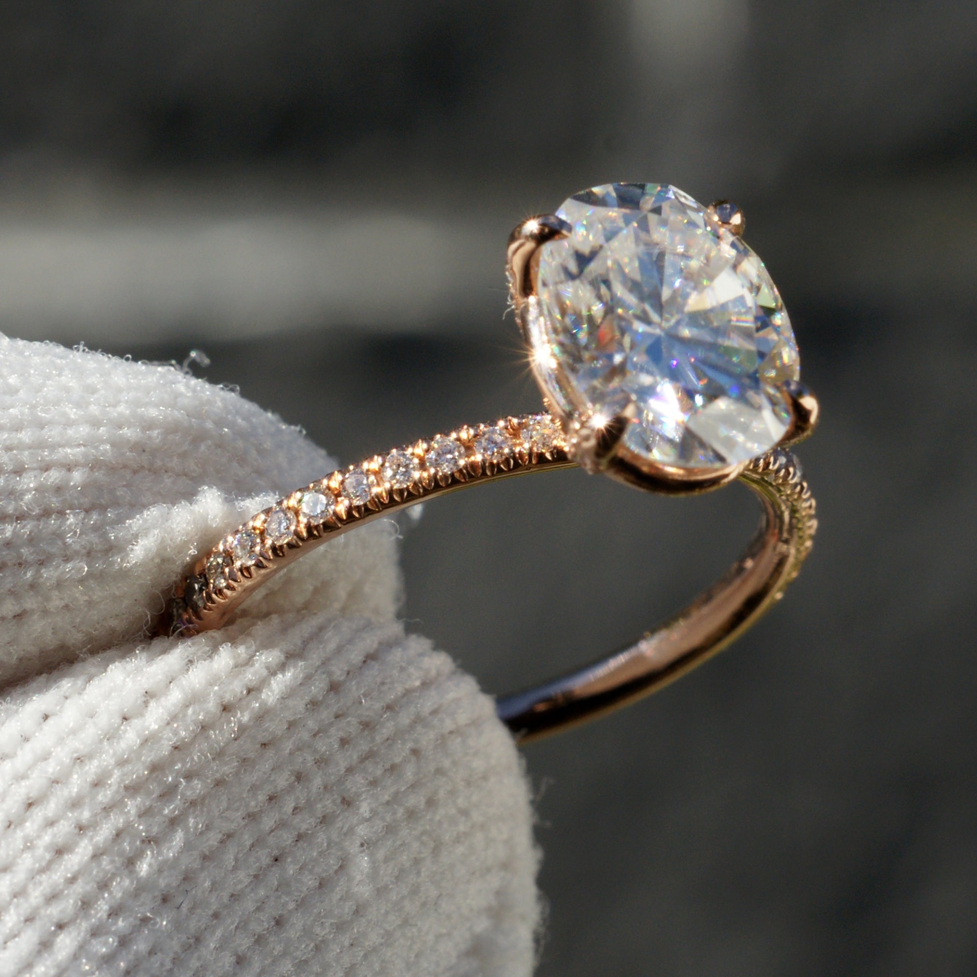 Oval Moissanite Ring 9x7mm 14k Rose Gold -The Ava (1.5mm Band)
