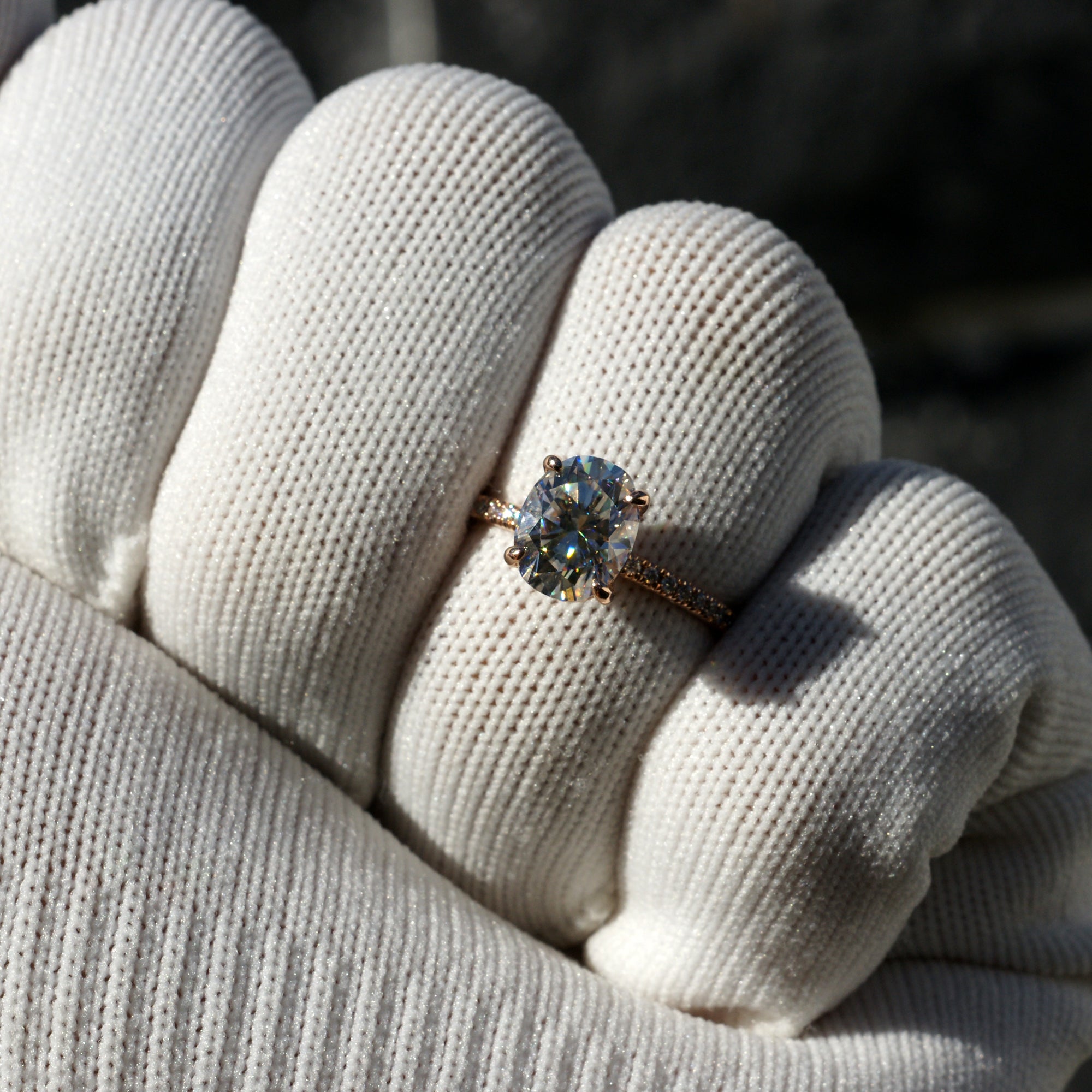 Oval Moissanite Ring 9x7mm 14k Rose Gold -The Ava (1.5mm Band)