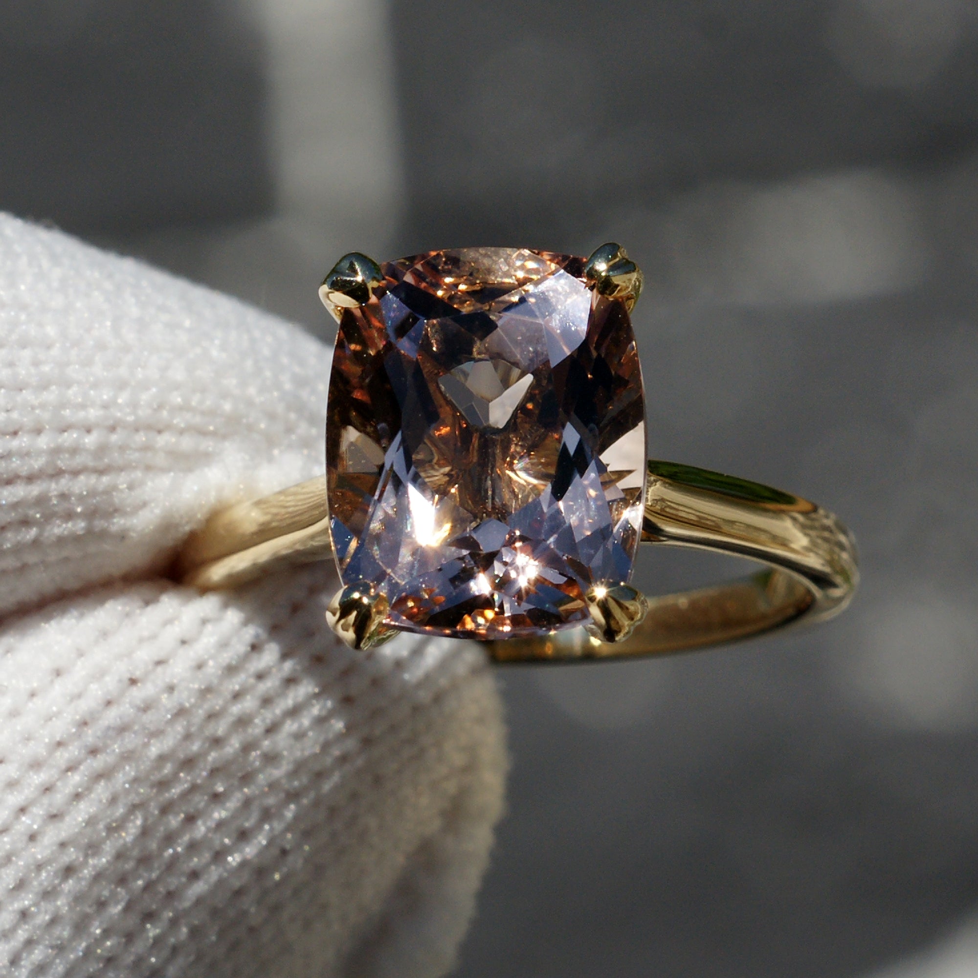 Cushion Morganite Engagement Solitaire Ring In Yellow Gold