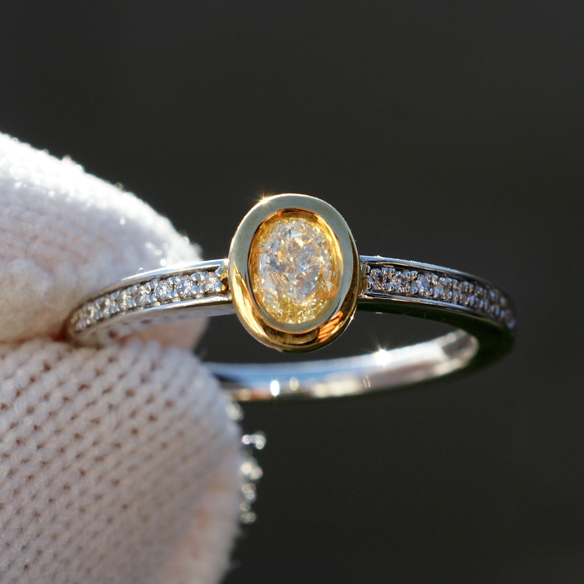 Two Tone Oval Yellow Diamond Ring Bezel Setting 18k (0.45ct. tw.) Two Tone Oval Yellow Diamond Ring Bezel Setting 18k (0.45ct. tw.)