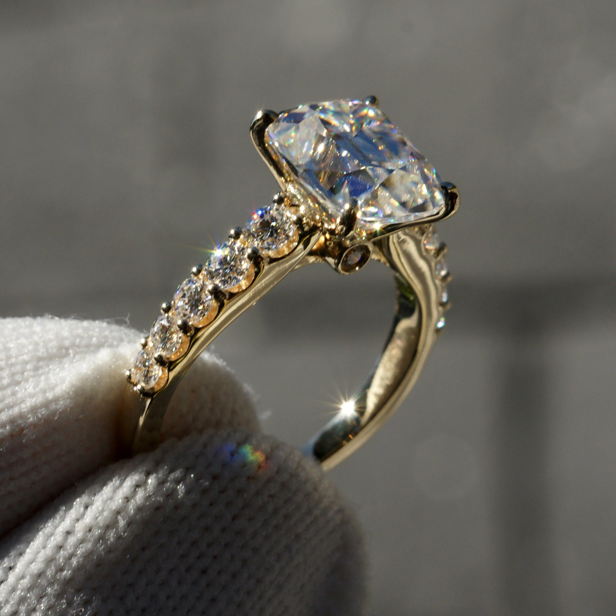 The Aria Old Miner's Cut Moissanite Ring Yellow Gold With Lab-grown Accent Diamonds