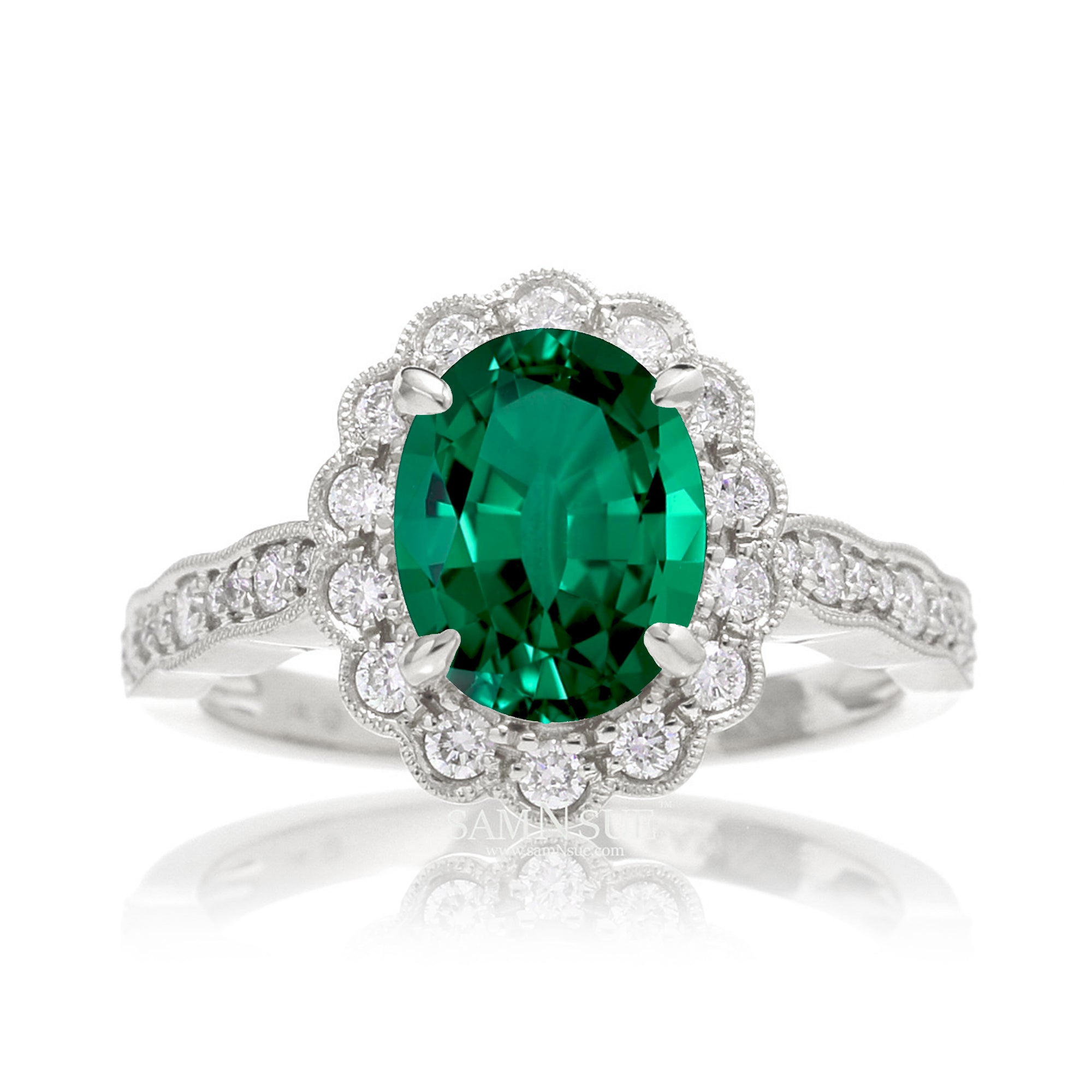 The Scallop Oval Lab Grown Emerald Ring