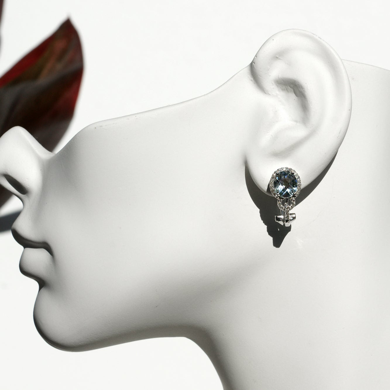 Oval Aquamarine Diamond Halo Huggies Earrings