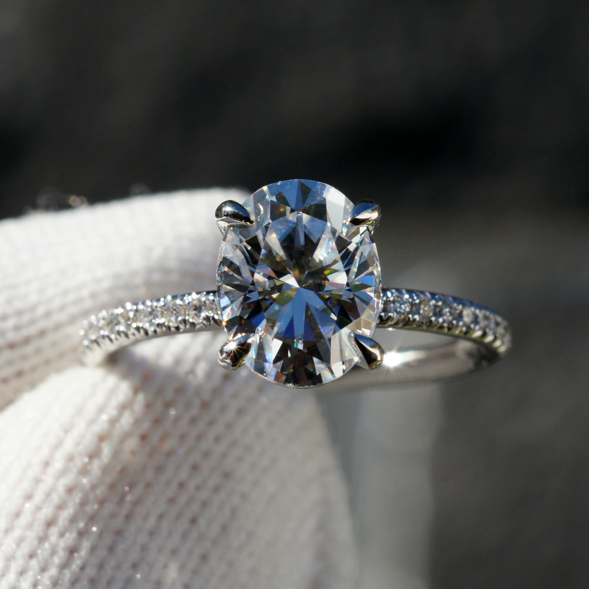 The Ava Oval Moissanite 9x7mm 18k White Gold (1.8mm Band)